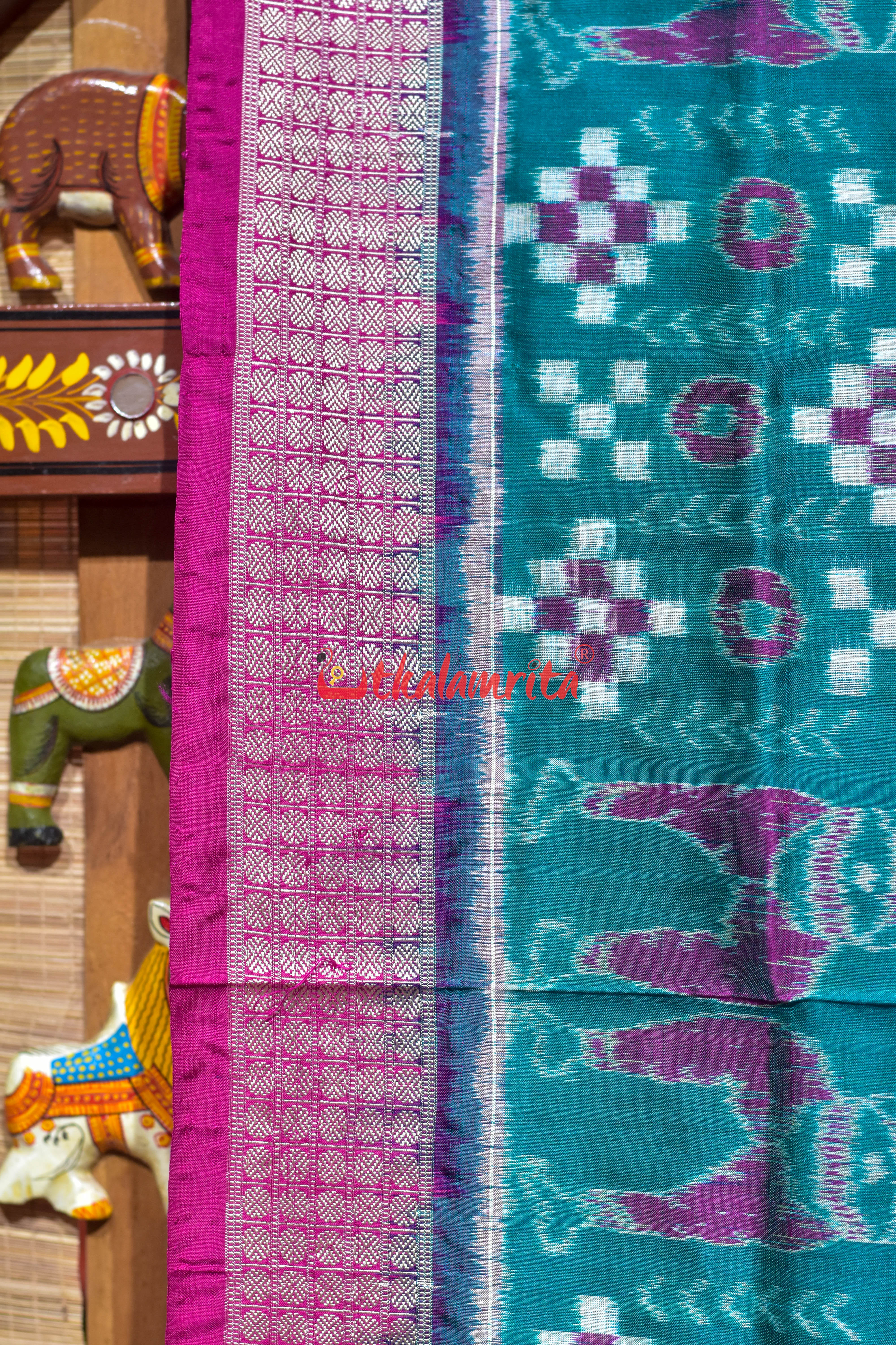 Sea Green Dandia Pasapali Sambalpuri Silk Saree