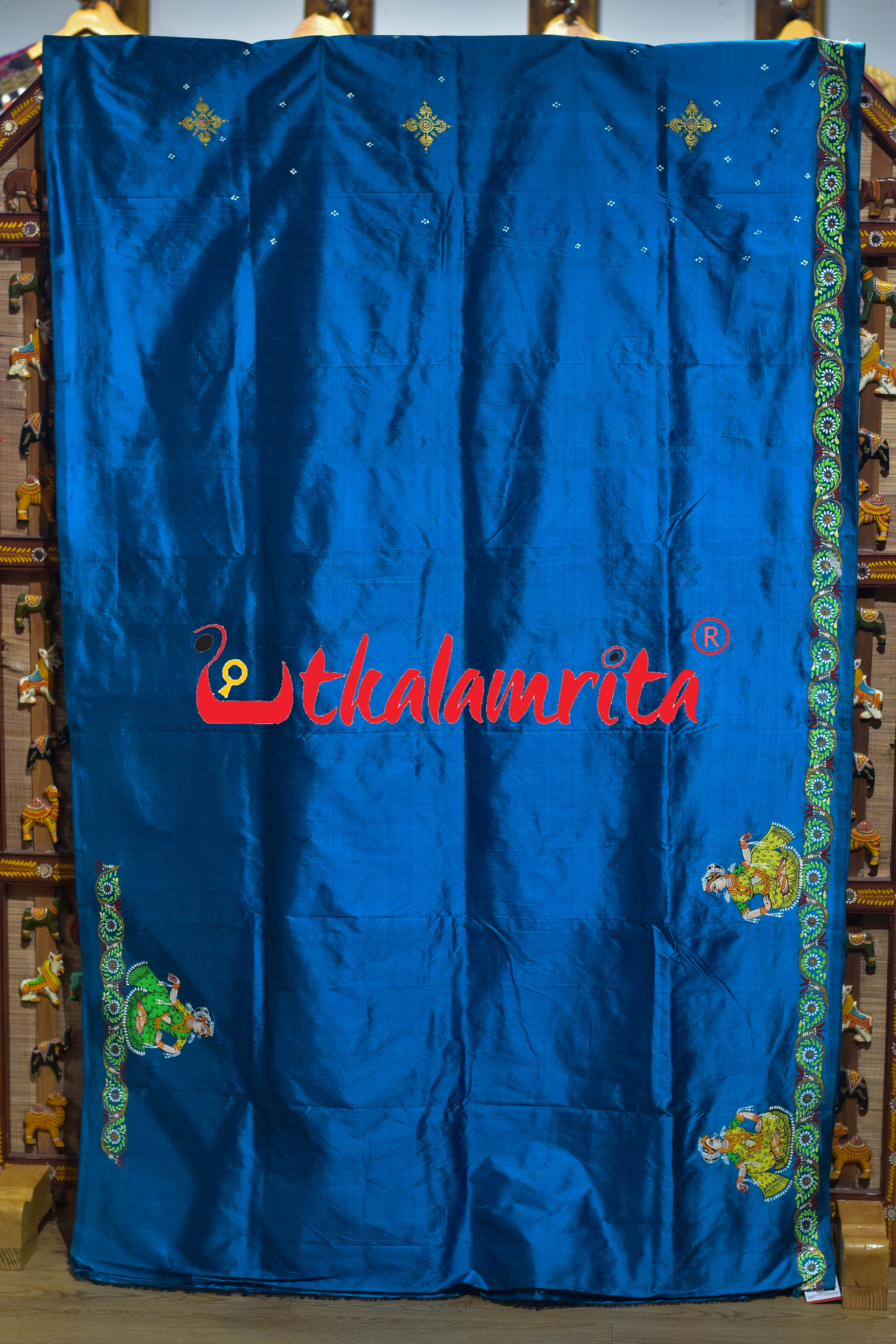 Copper Sulphate Raja Rani Theme Pattachitra Silk Saree