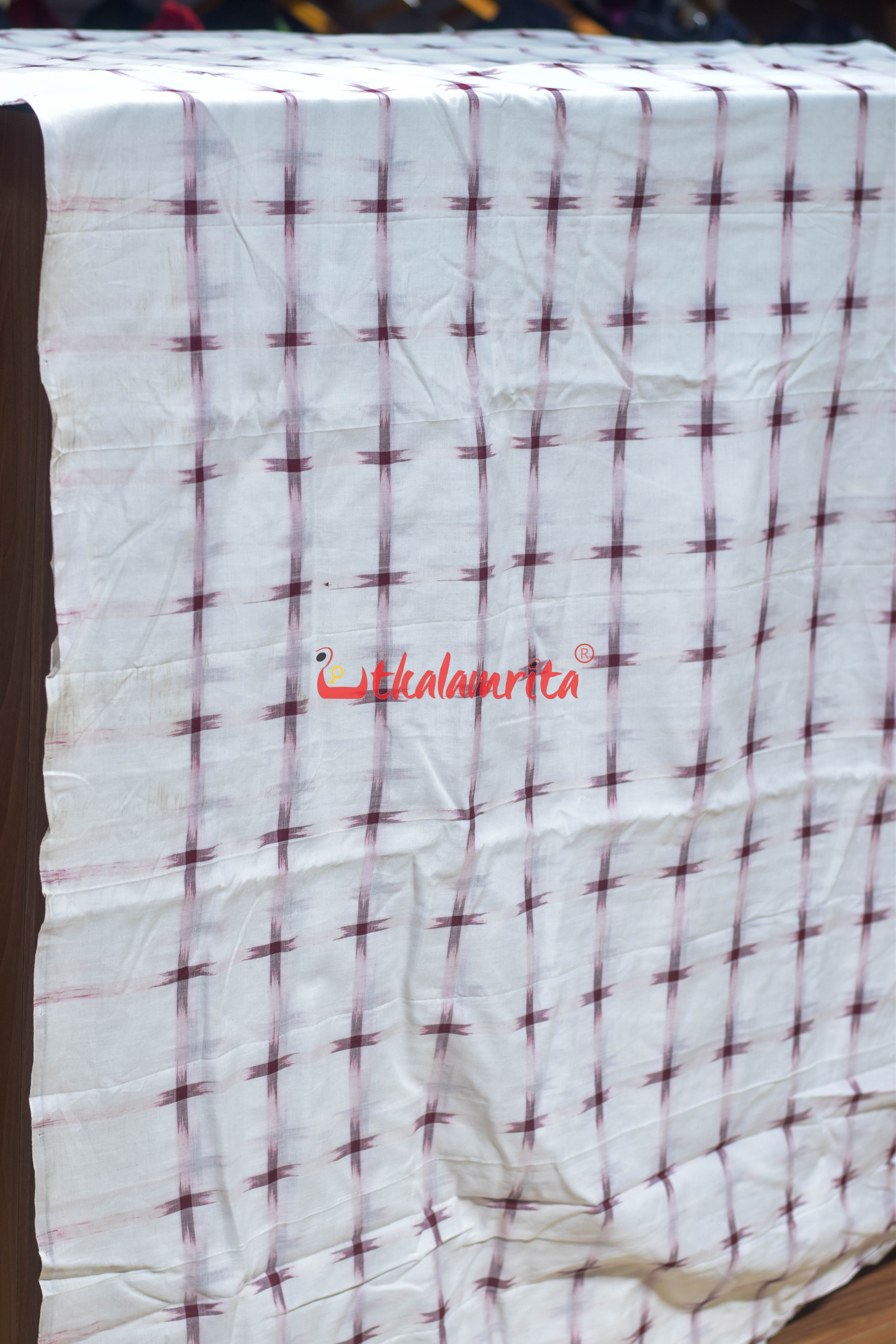 White with Maroon Star Cotton (Fabric)