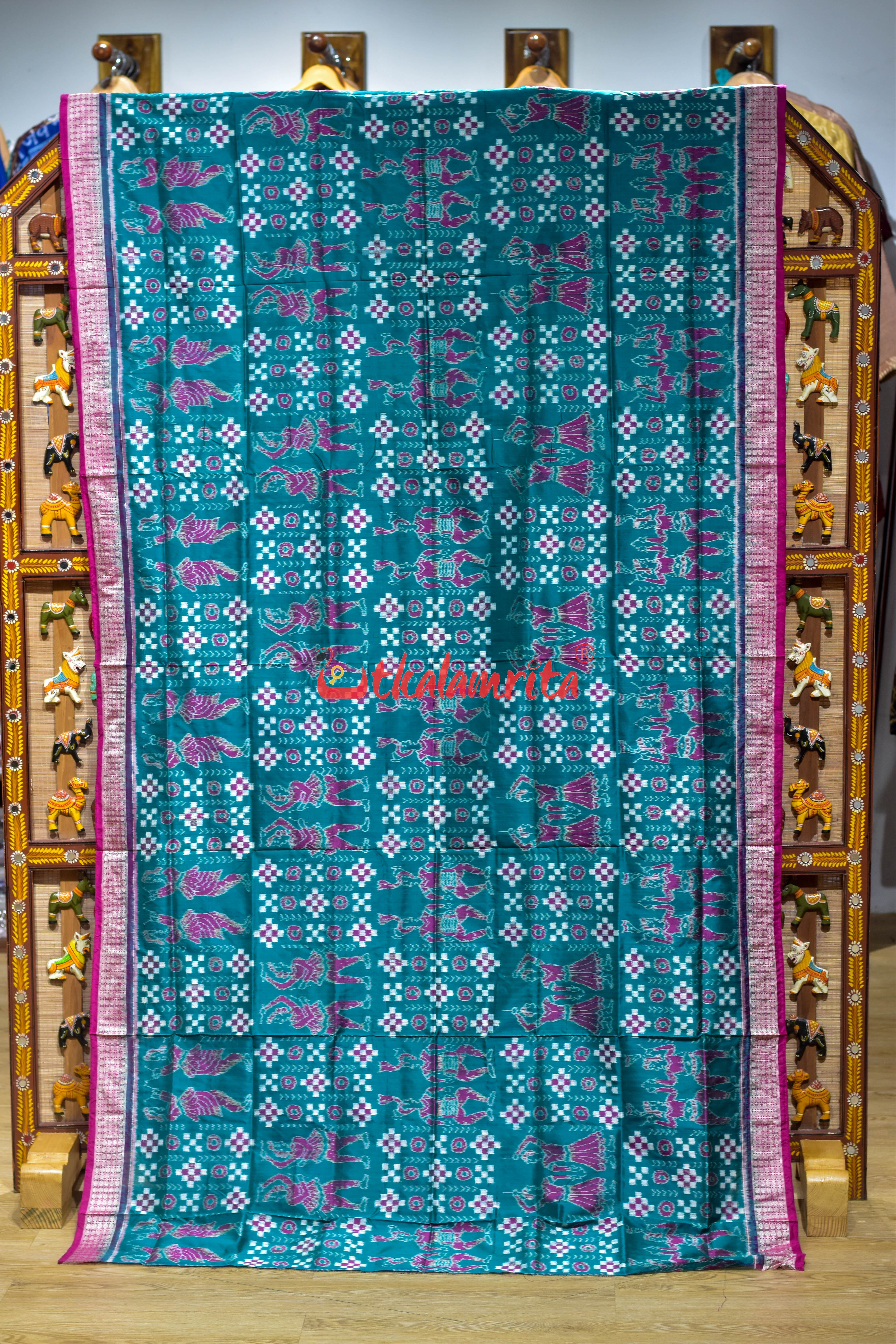 Sea Green Dandia Pasapali Sambalpuri Silk Saree