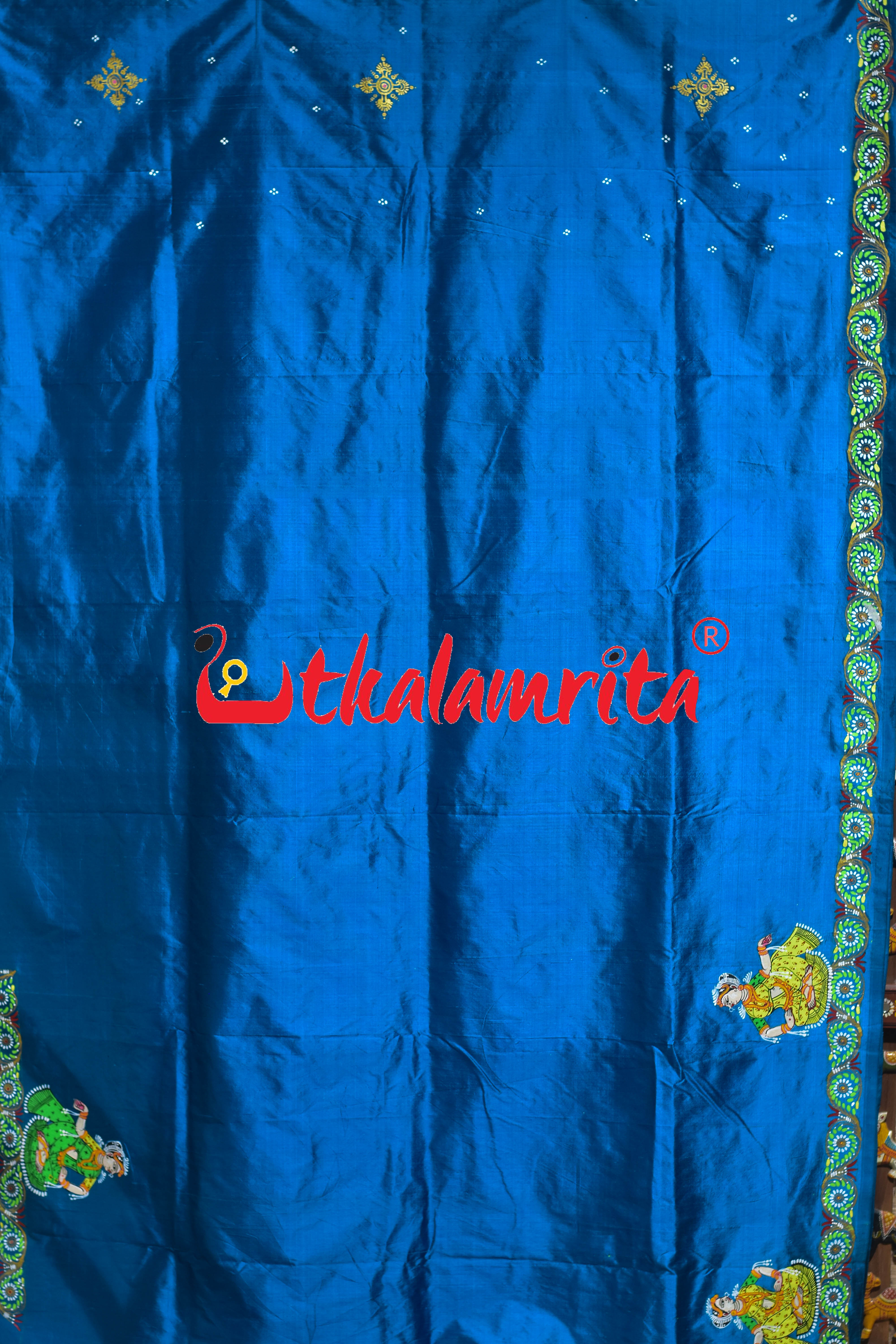 Copper Sulphate Raja Rani Theme Pattachitra Silk Saree