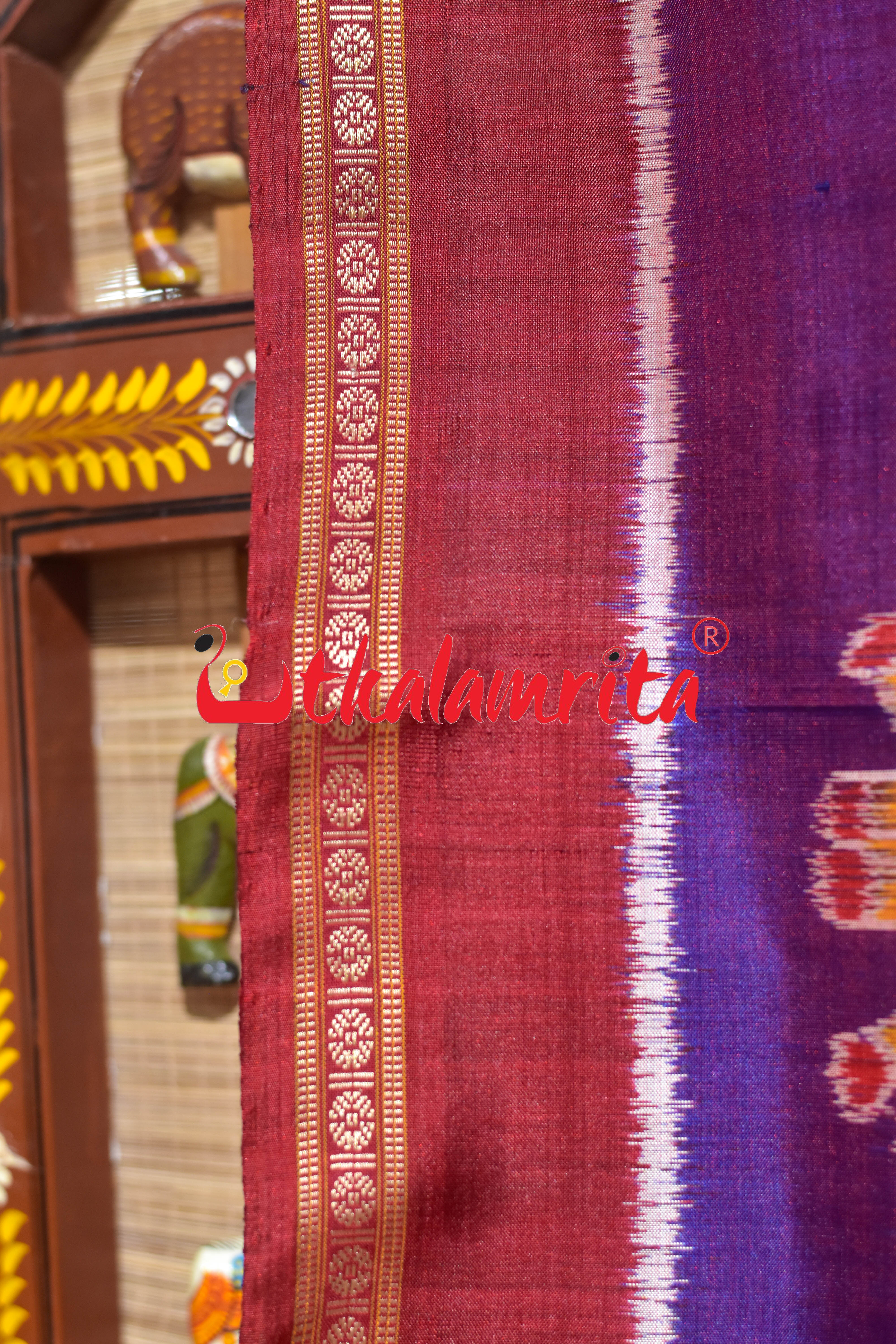 Purple Maroon Ekphuliya Border Nabakothi Khandua Silk Saree