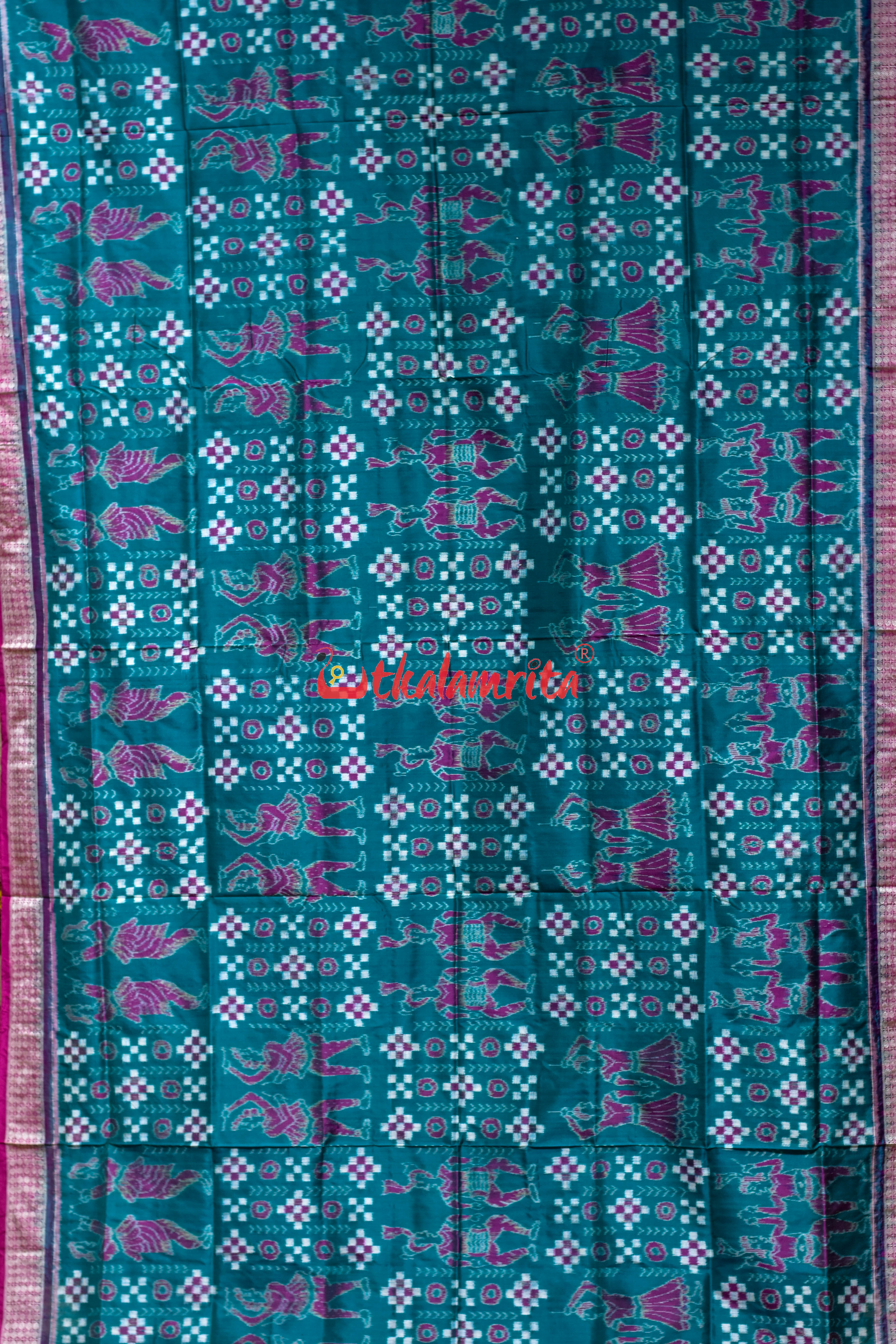 Sea Green Dandia Pasapali Sambalpuri Silk Saree