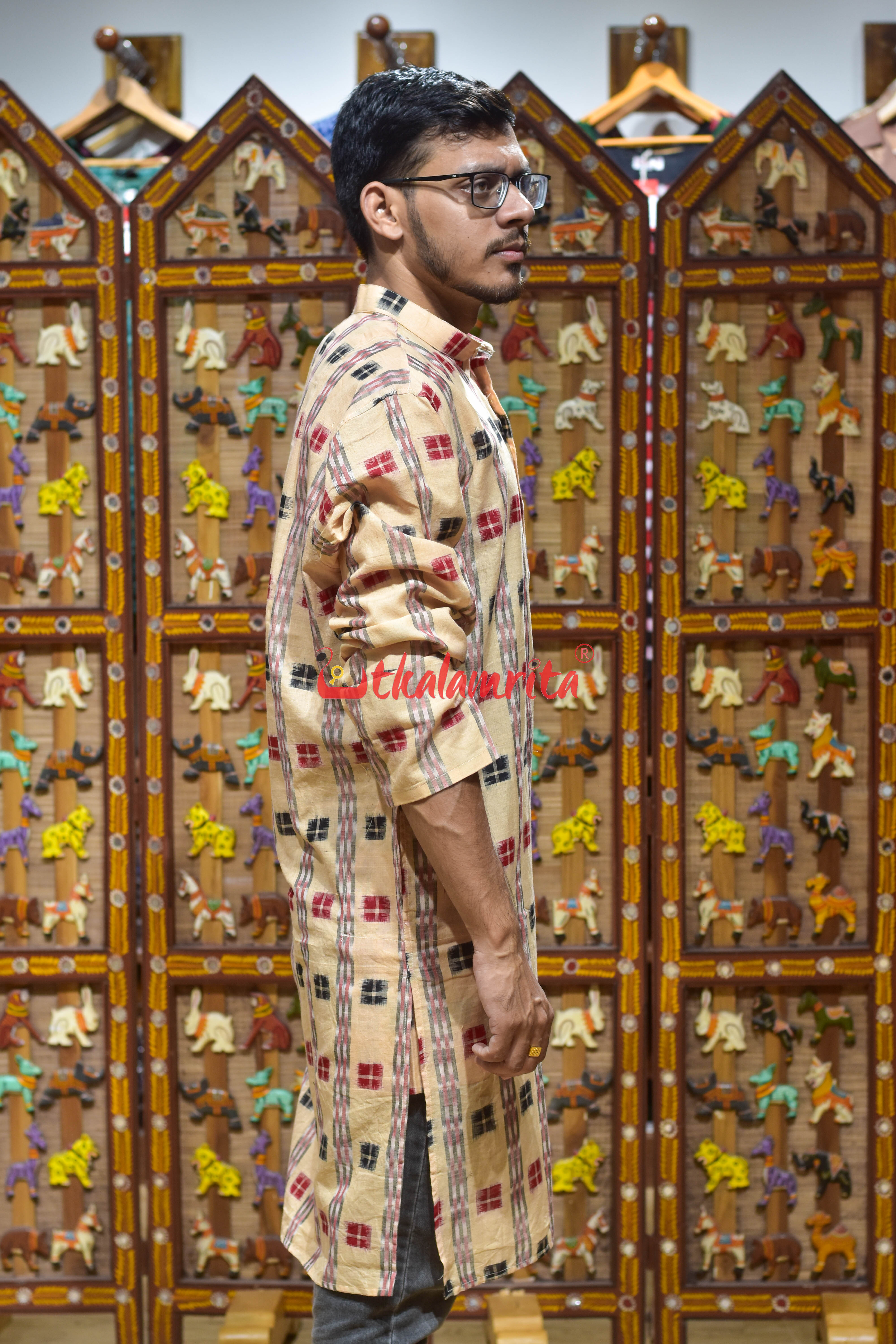 Chandan Red Pasapali (Men's Long Kurta)