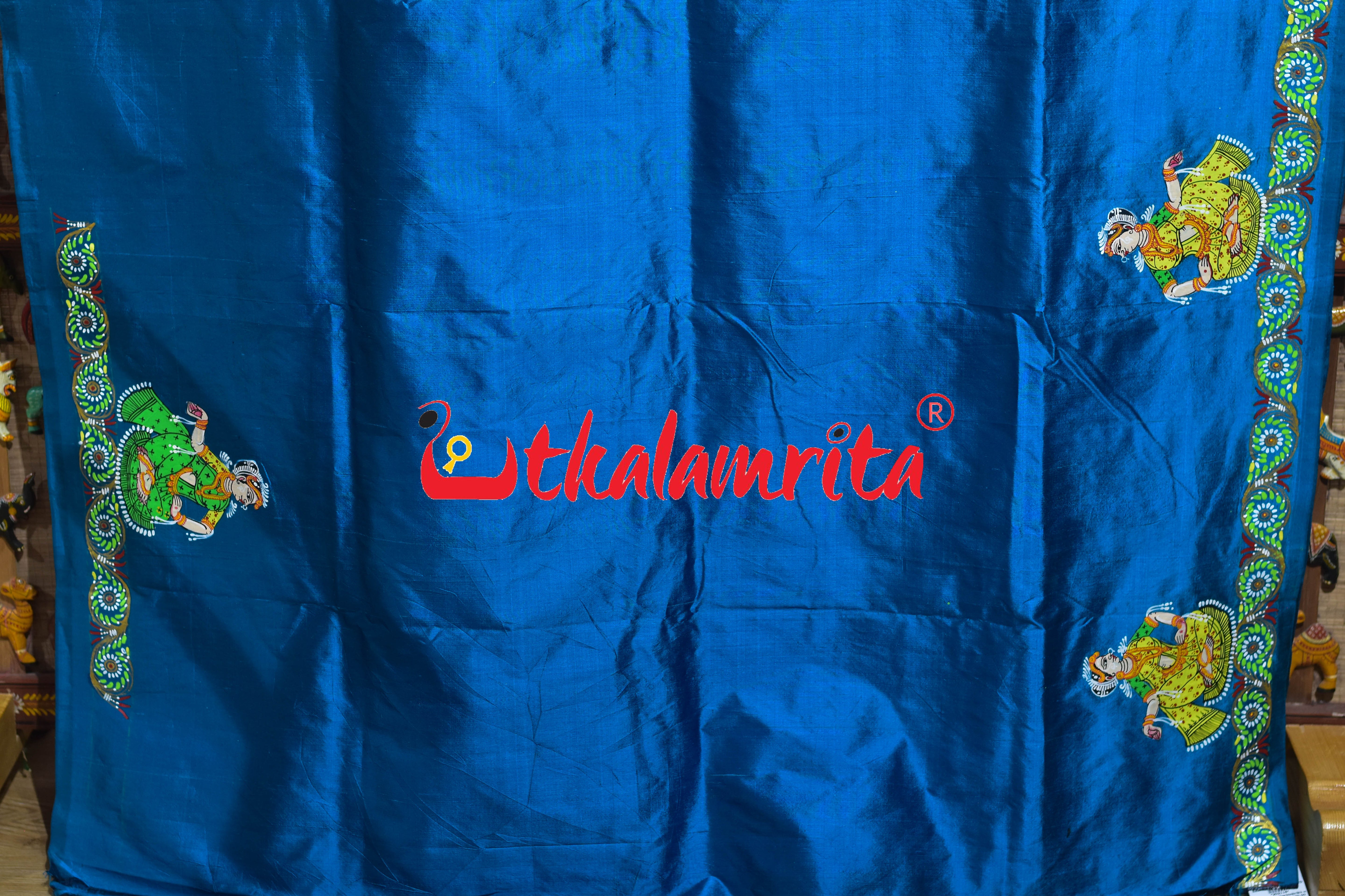 Copper Sulphate Raja Rani Theme Pattachitra Silk Saree