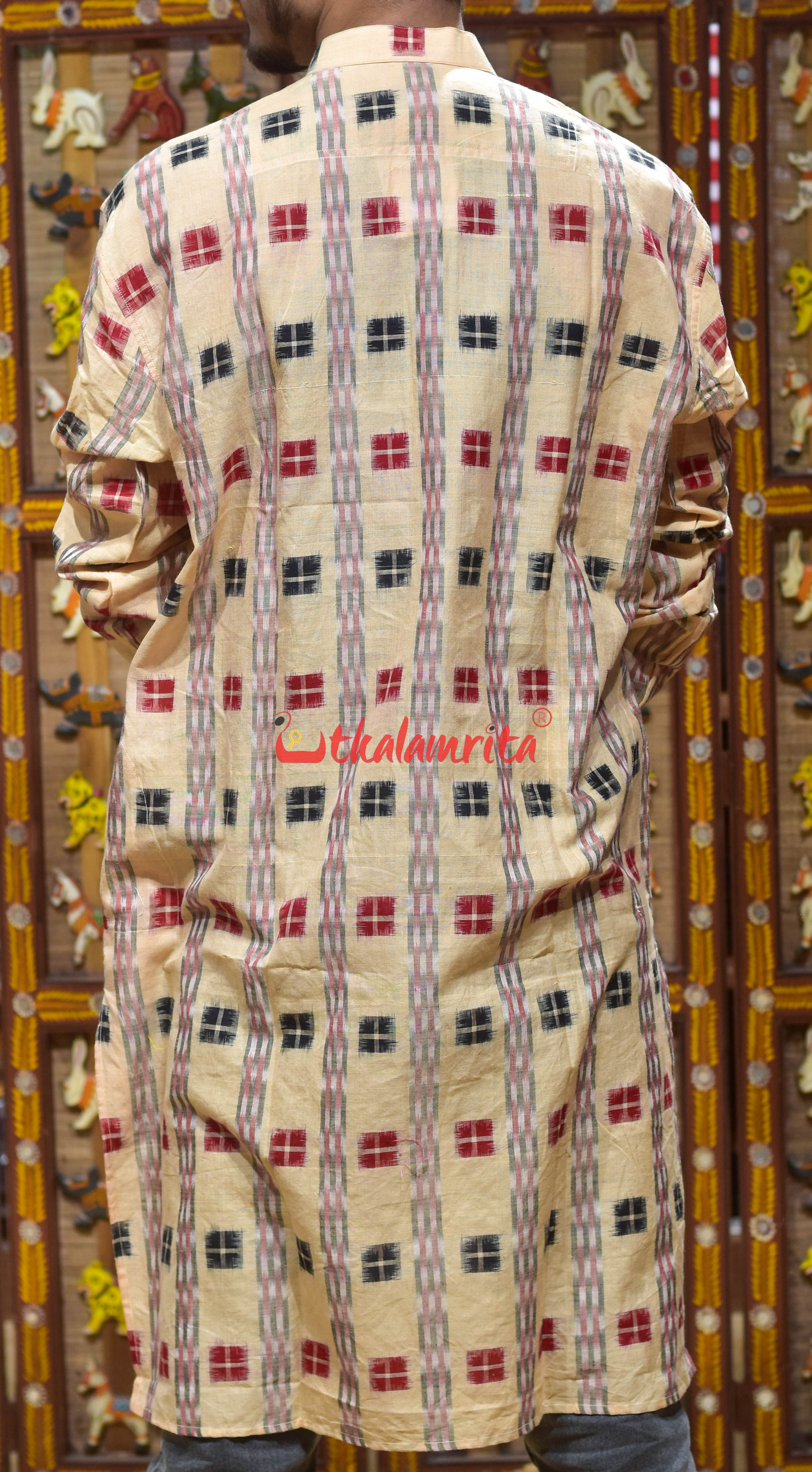 Chandan Red Pasapali (Men's Long Kurta)