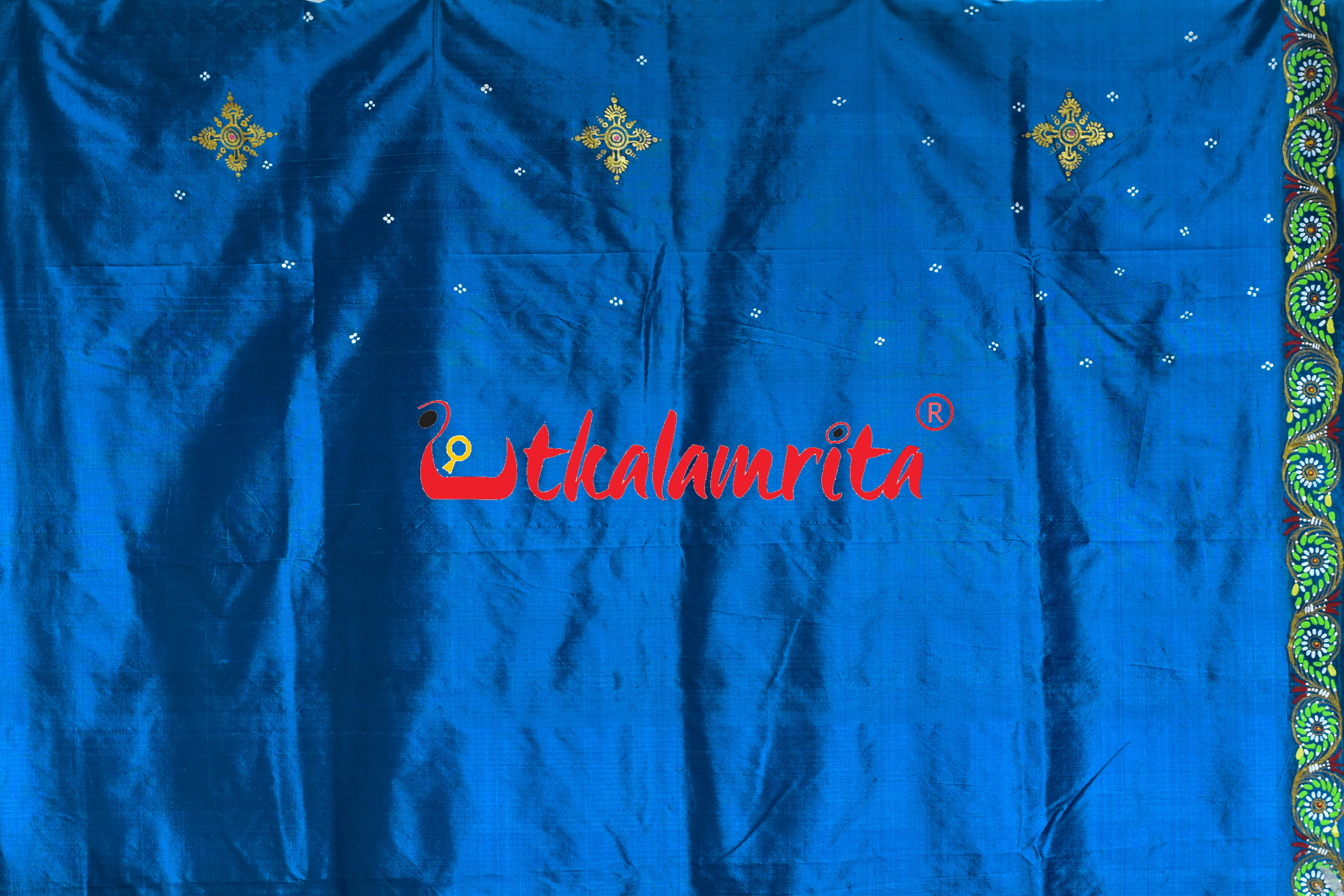 Copper Sulphate Raja Rani Theme Pattachitra Silk Saree