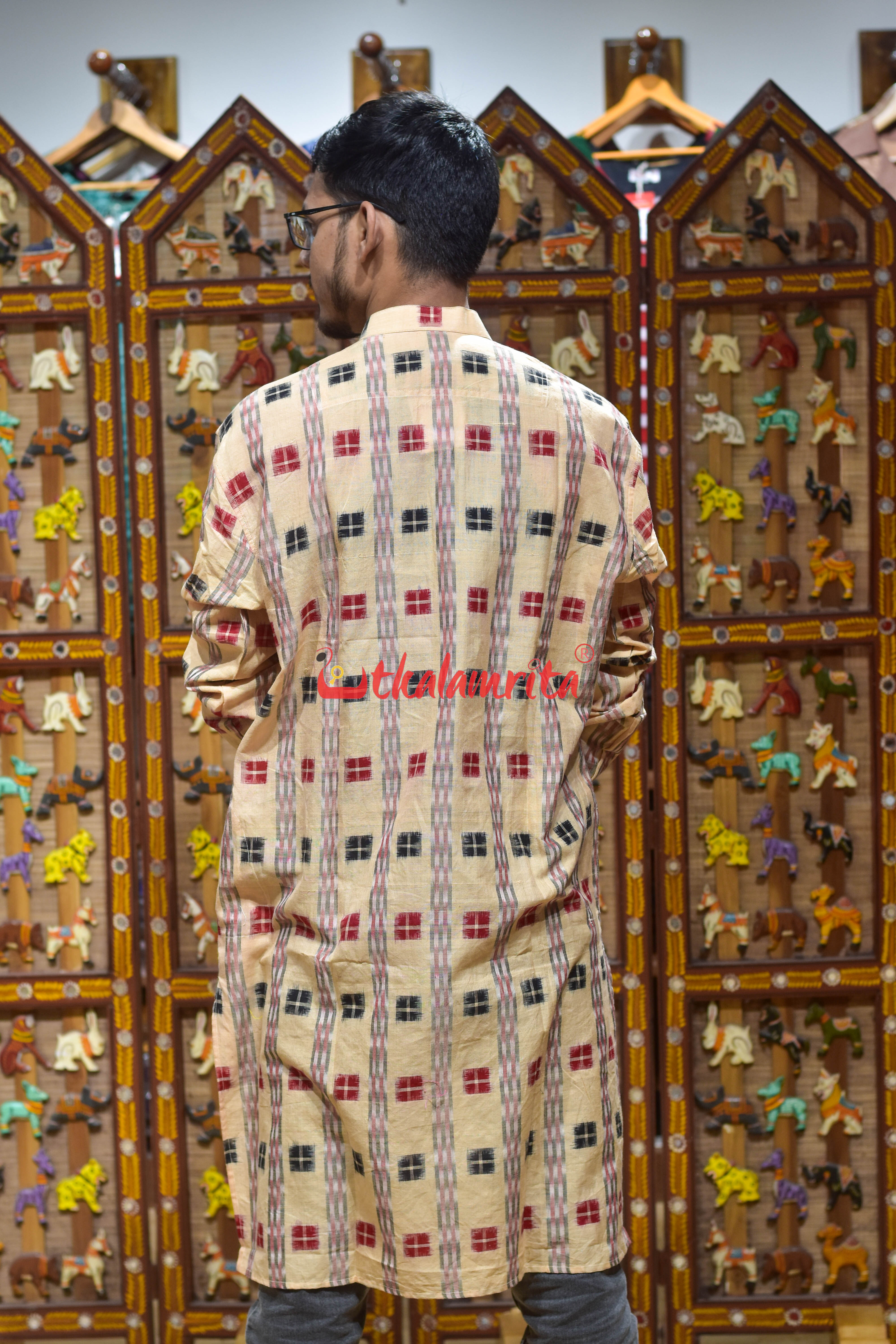 Chandan Red Pasapali (Men's Long Kurta)