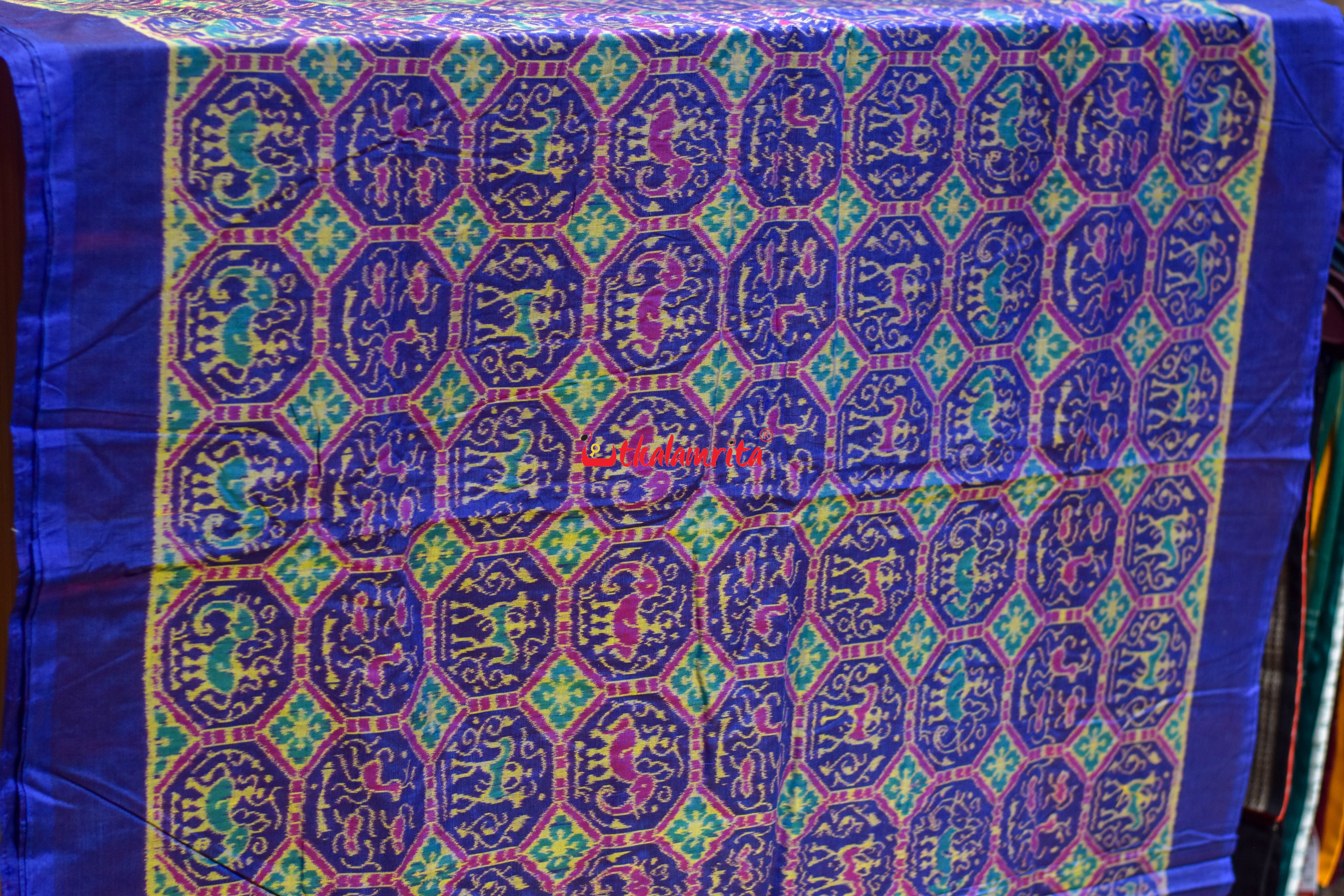 Blue Golden Kothi Animal Bandha Sambalpuri Cotton (Fabric)
