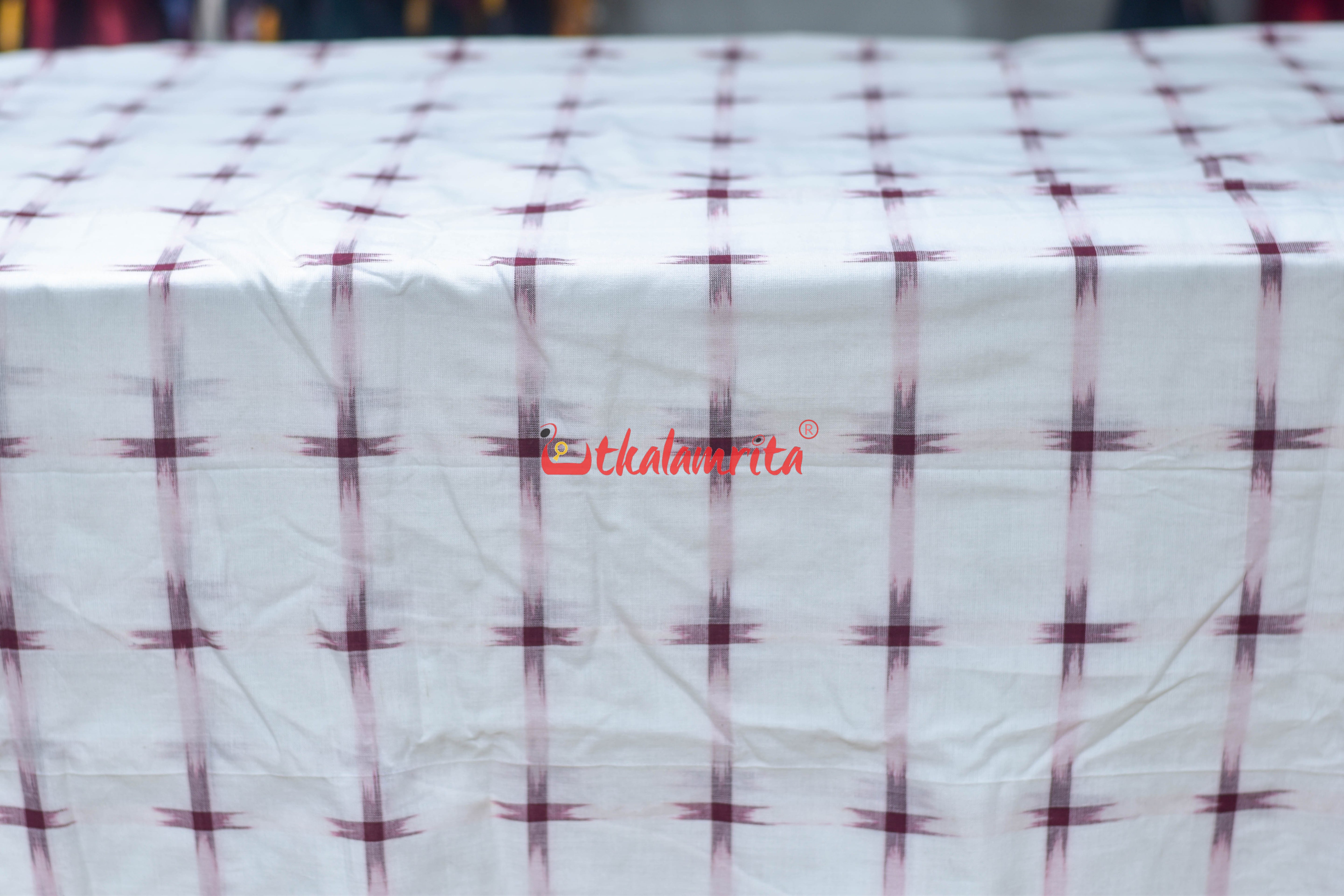 White with Maroon Star Cotton (Fabric)