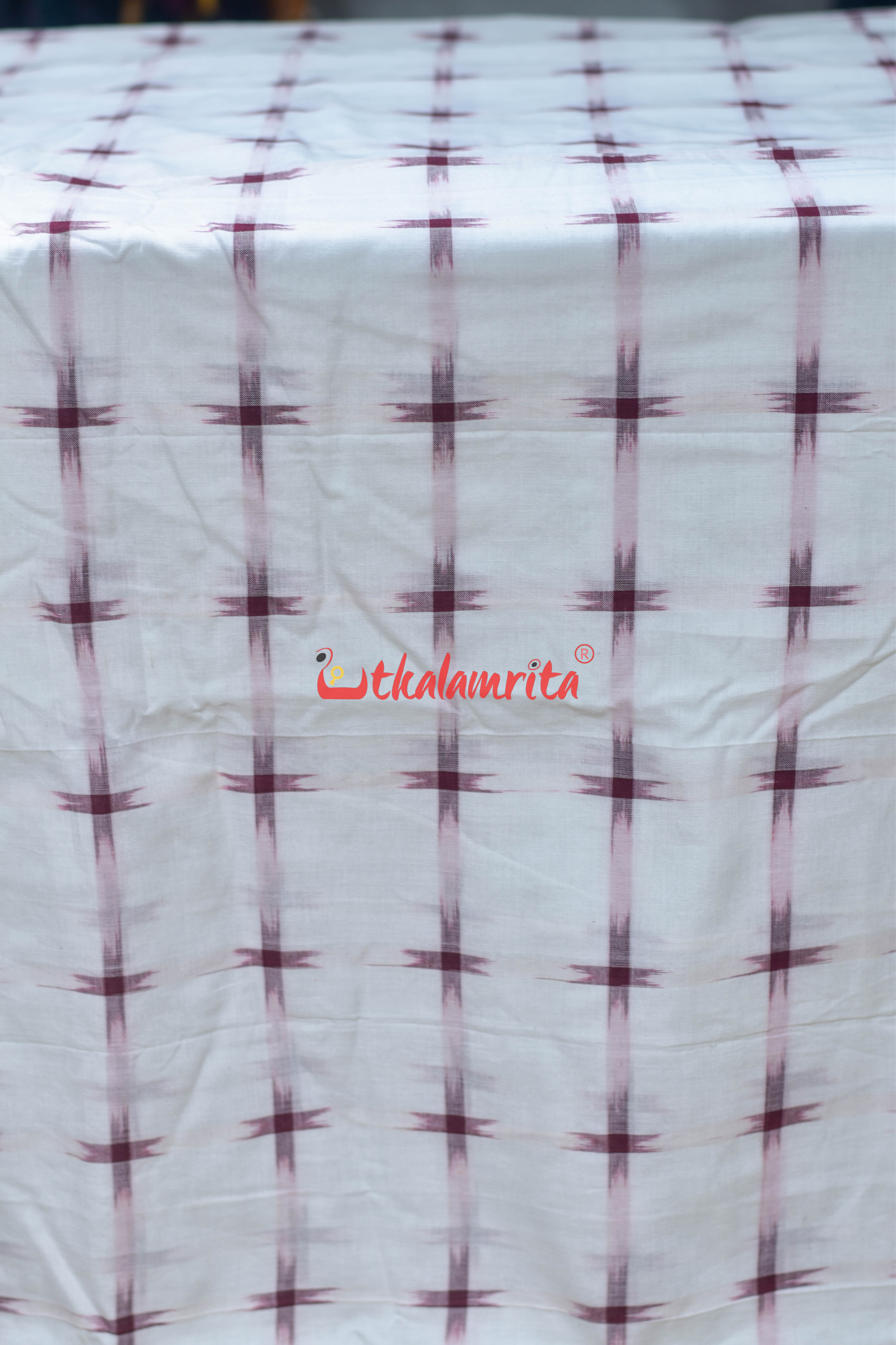 White with Maroon Star Cotton (Fabric)