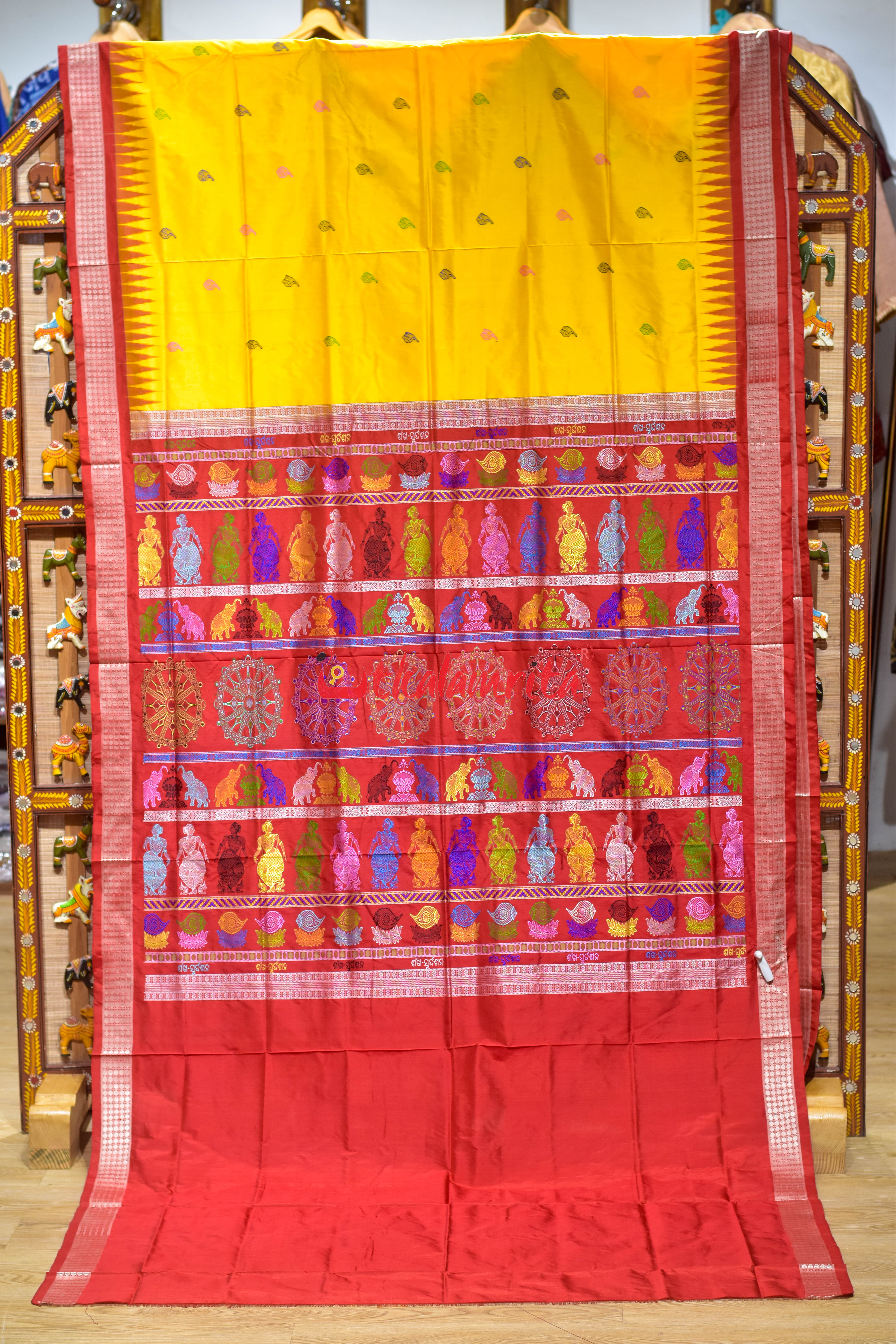 Yellow Sankha Sudarshan Bomkai Silk Saree