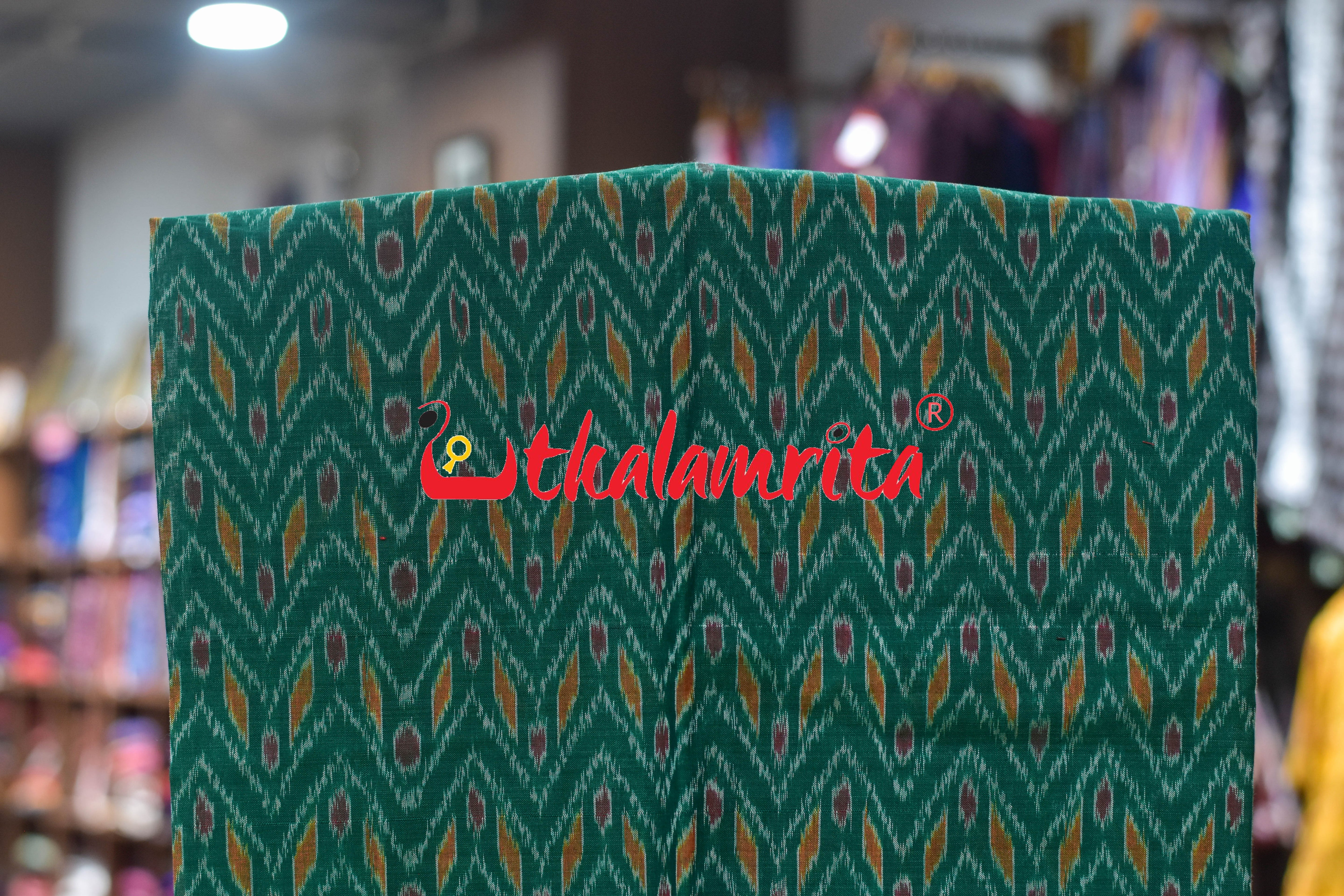 Green Red Thikiri Waves Sambalpuri Cotton Dress Set