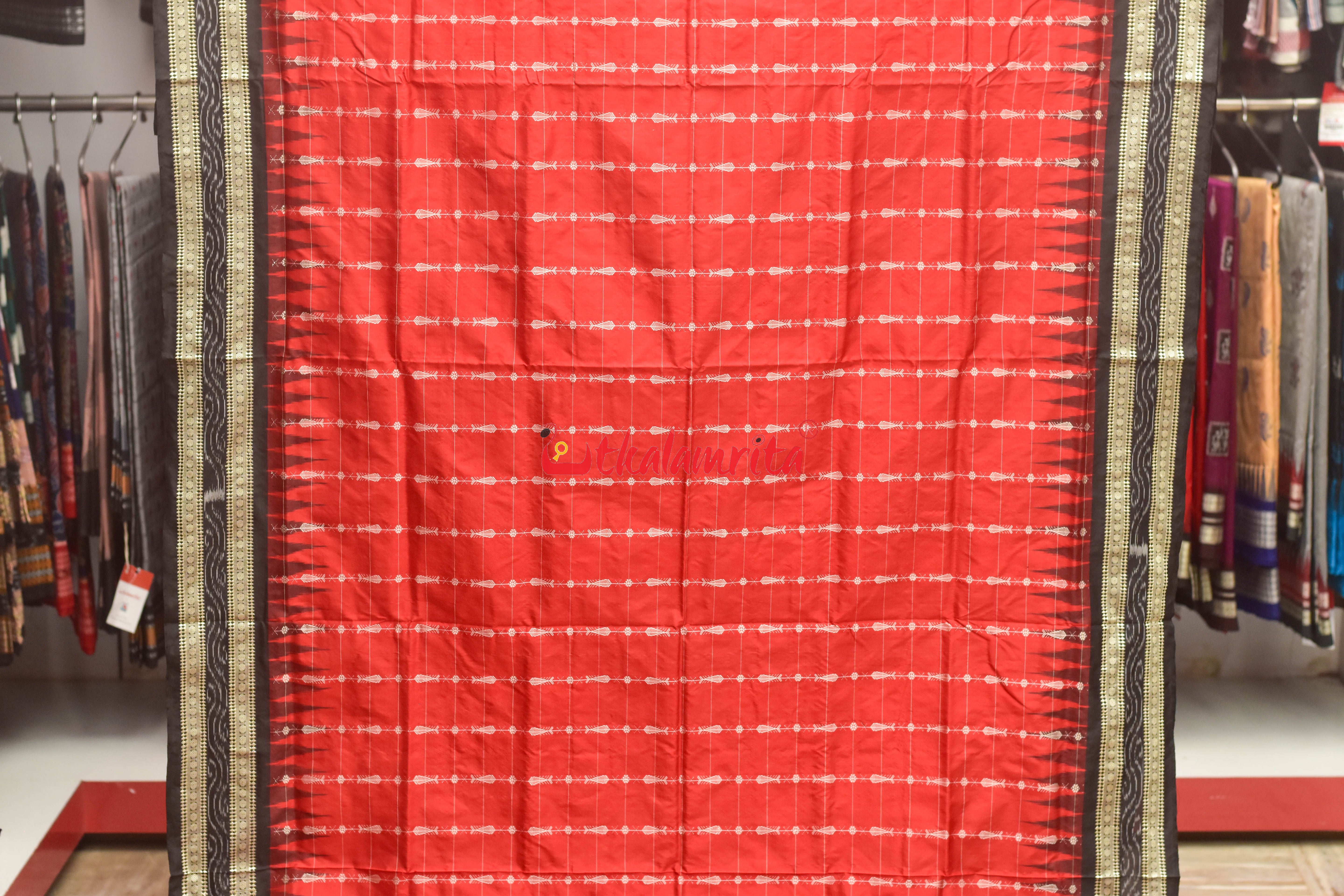 Hazar Buti Red Black Bomkai Silk Saree