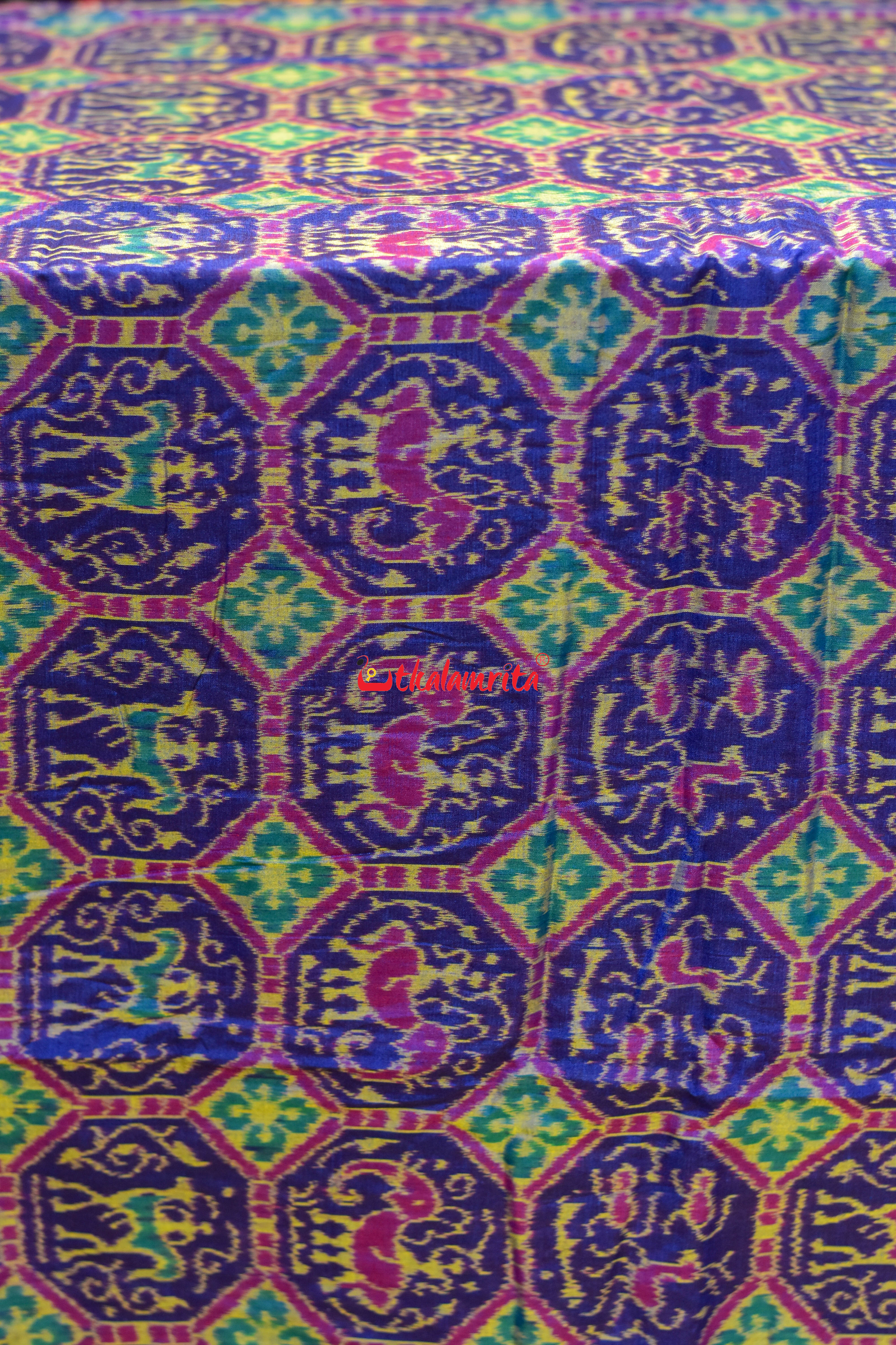 Blue Golden Kothi Animal Bandha Sambalpuri Cotton (Fabric)