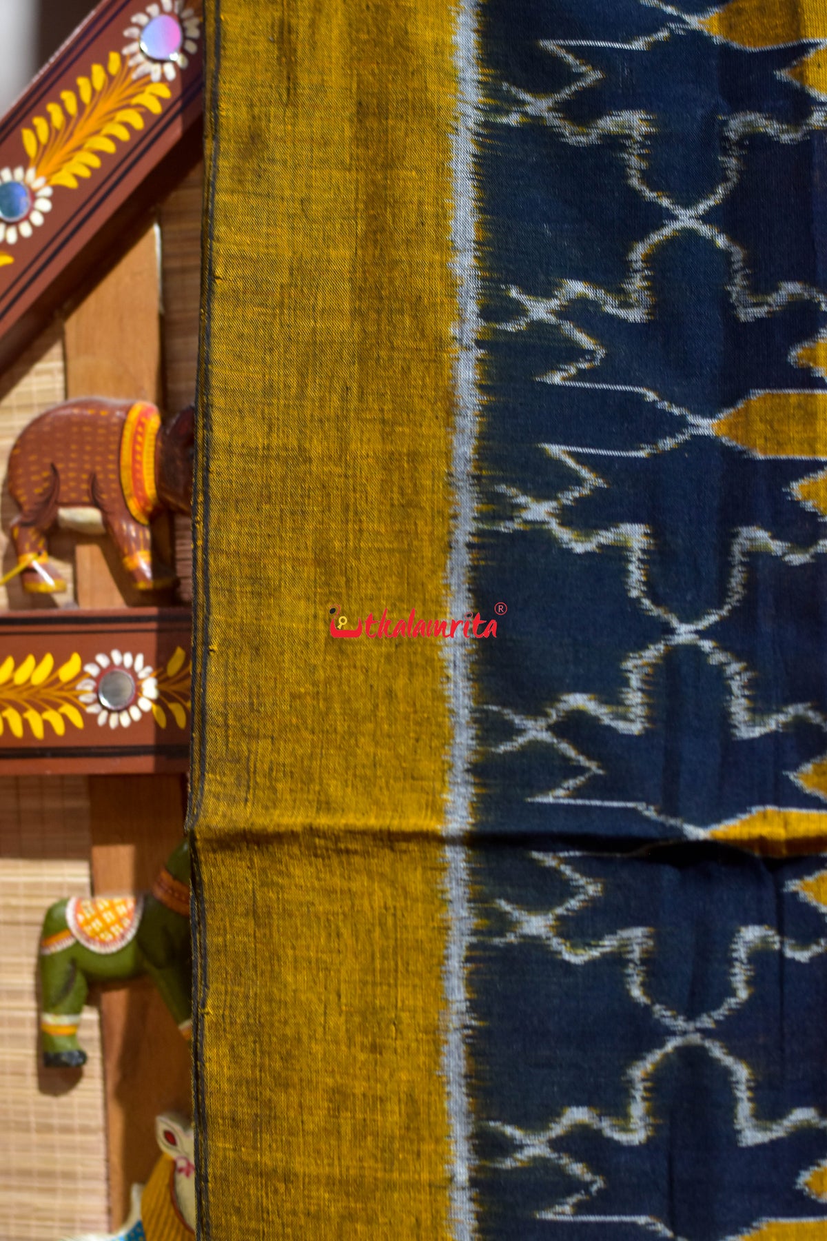 Kalara Patra Black Golden Maniabandha Cotton Saree