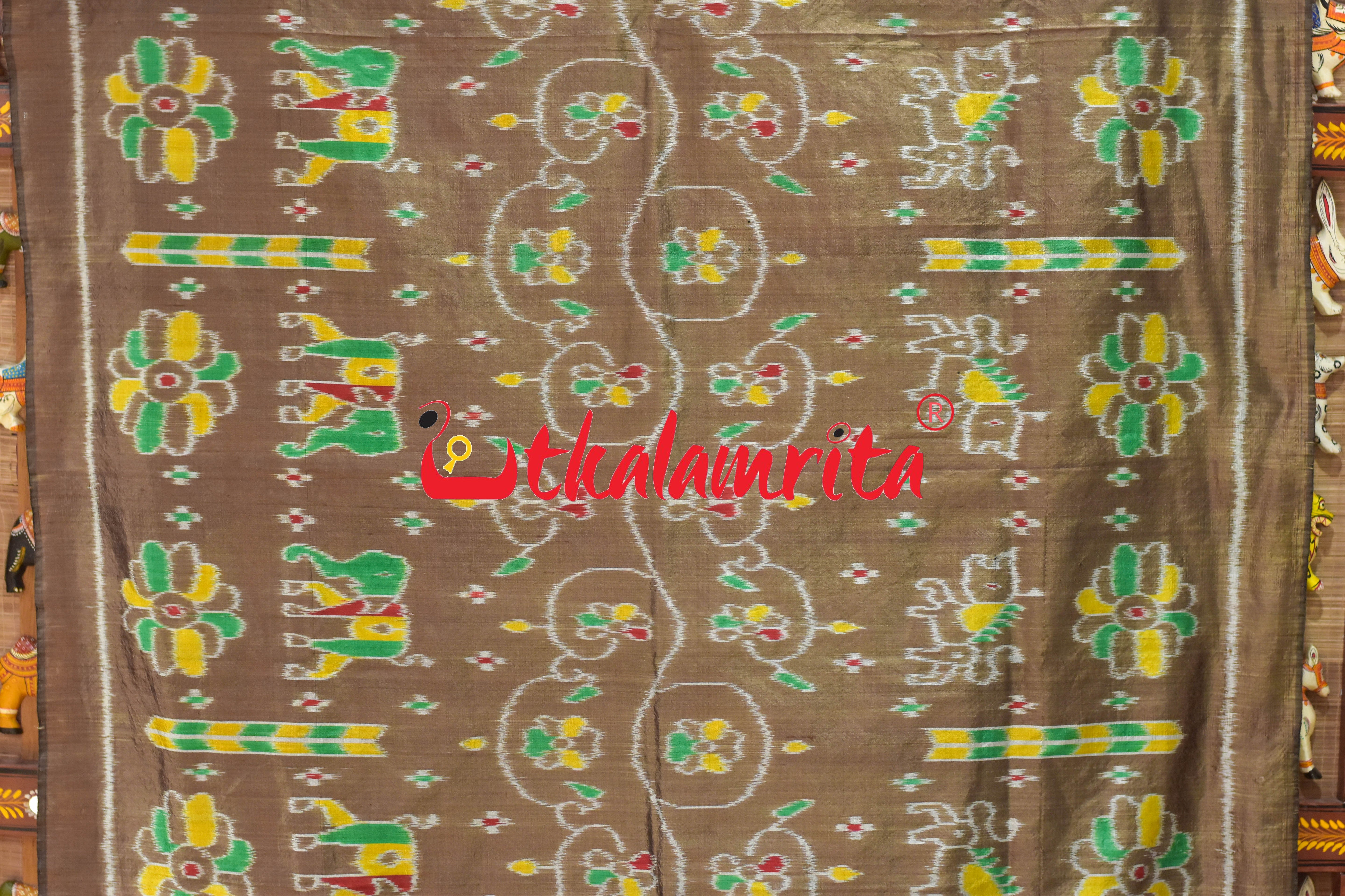 Olive Elephant Khandua Silk (Dupatta)