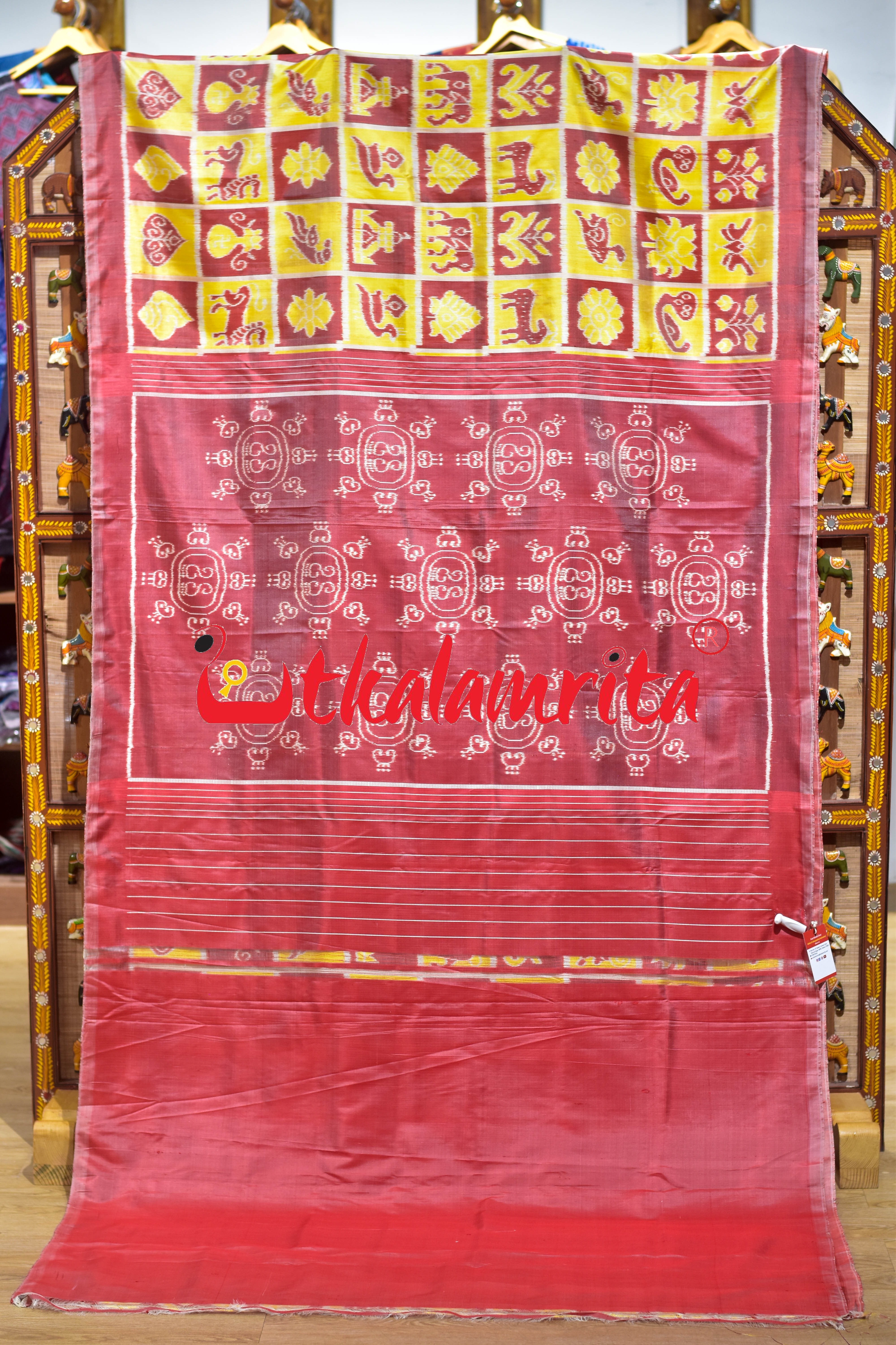 Yellow Red Nabakothi Khandua Silk Saree