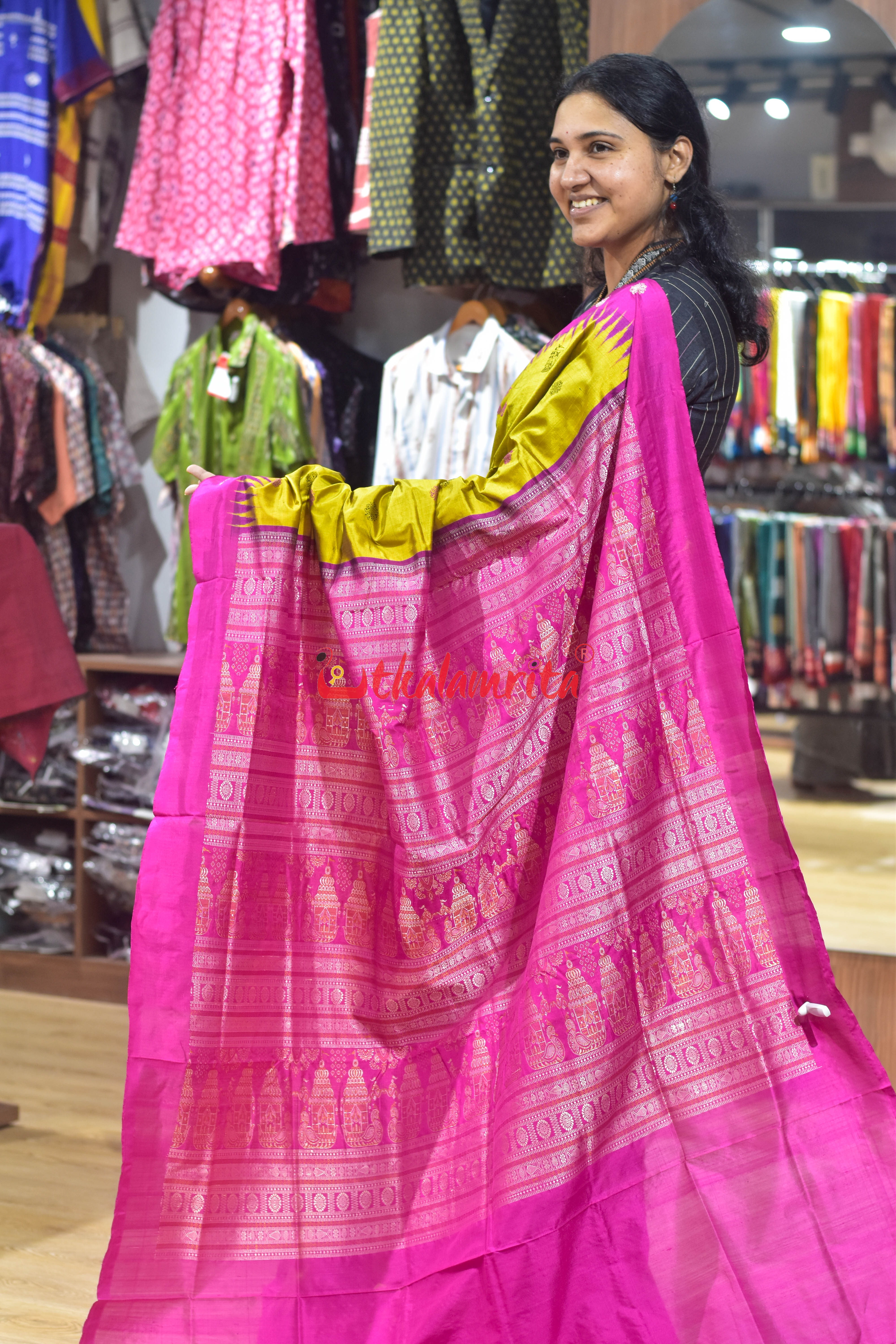 Boita Golden Rani Bomkai Silk Saree