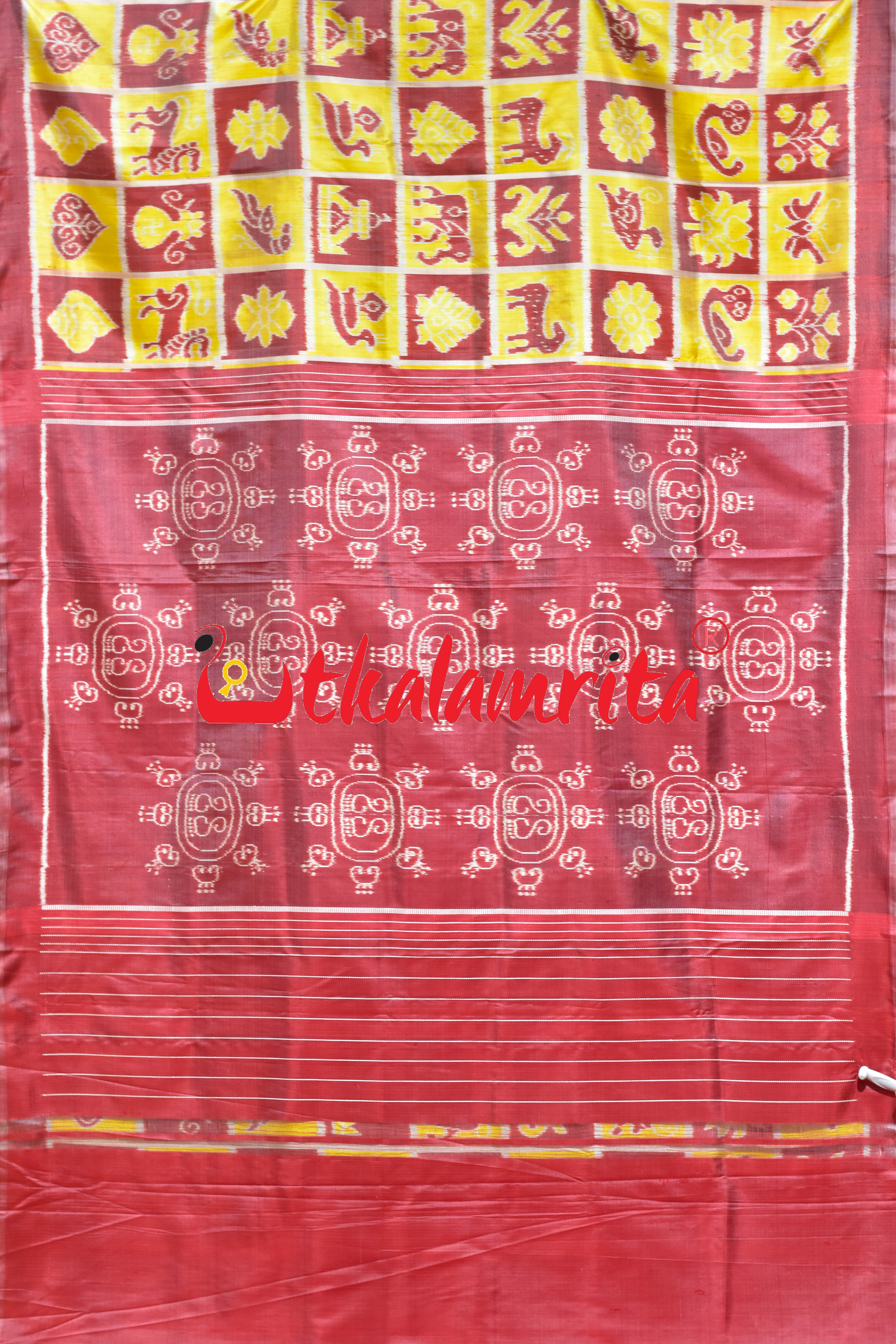 Yellow Red Nabakothi Khandua Silk Saree