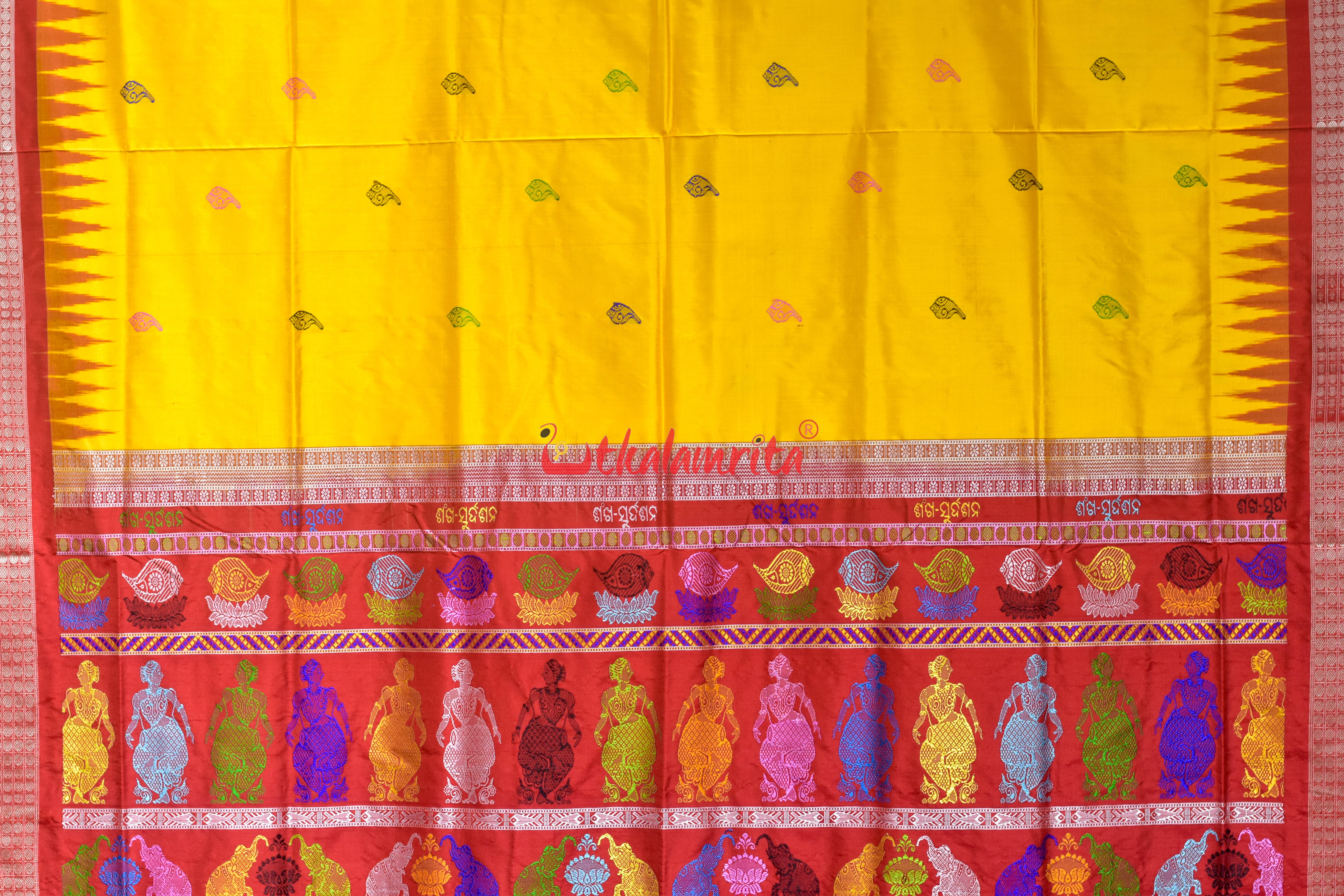 Yellow Sankha Sudarshan Bomkai Silk Saree