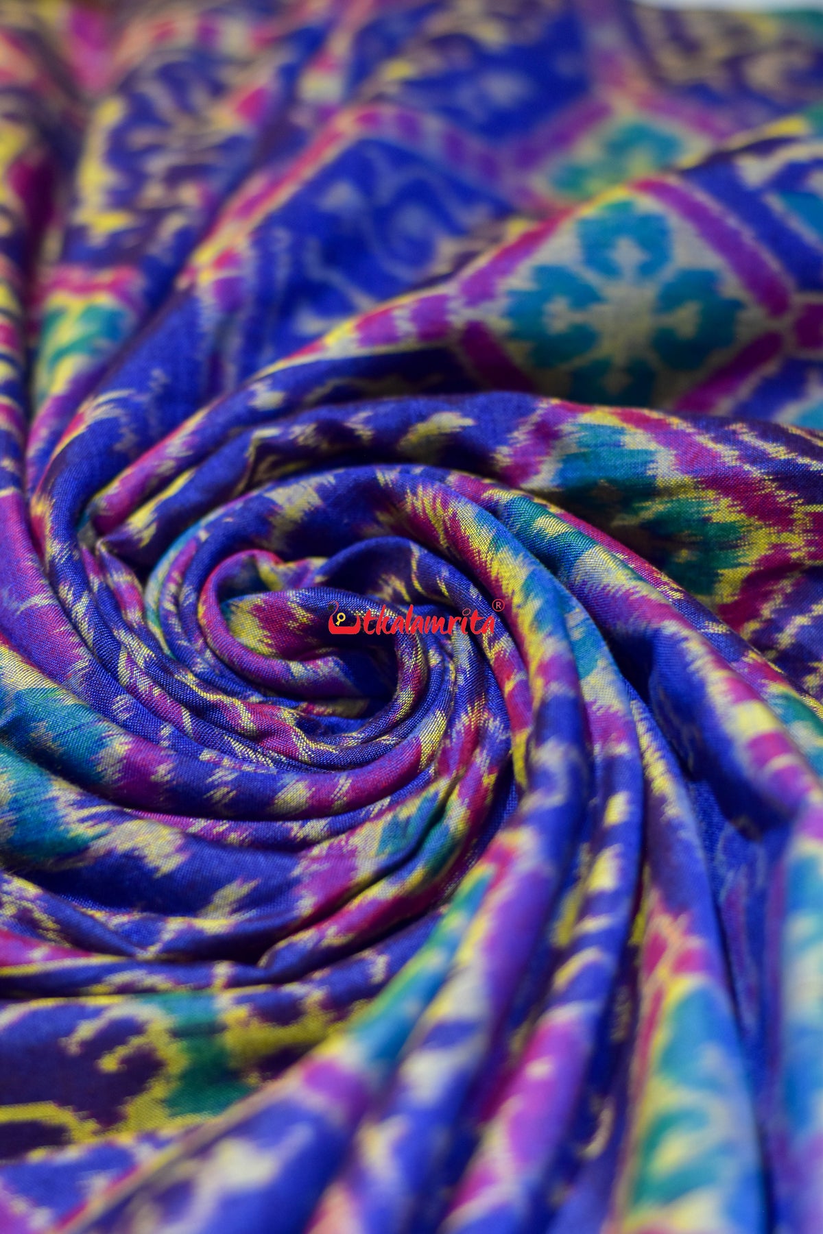 Blue Golden Kothi Animal Bandha Sambalpuri Cotton (Fabric)