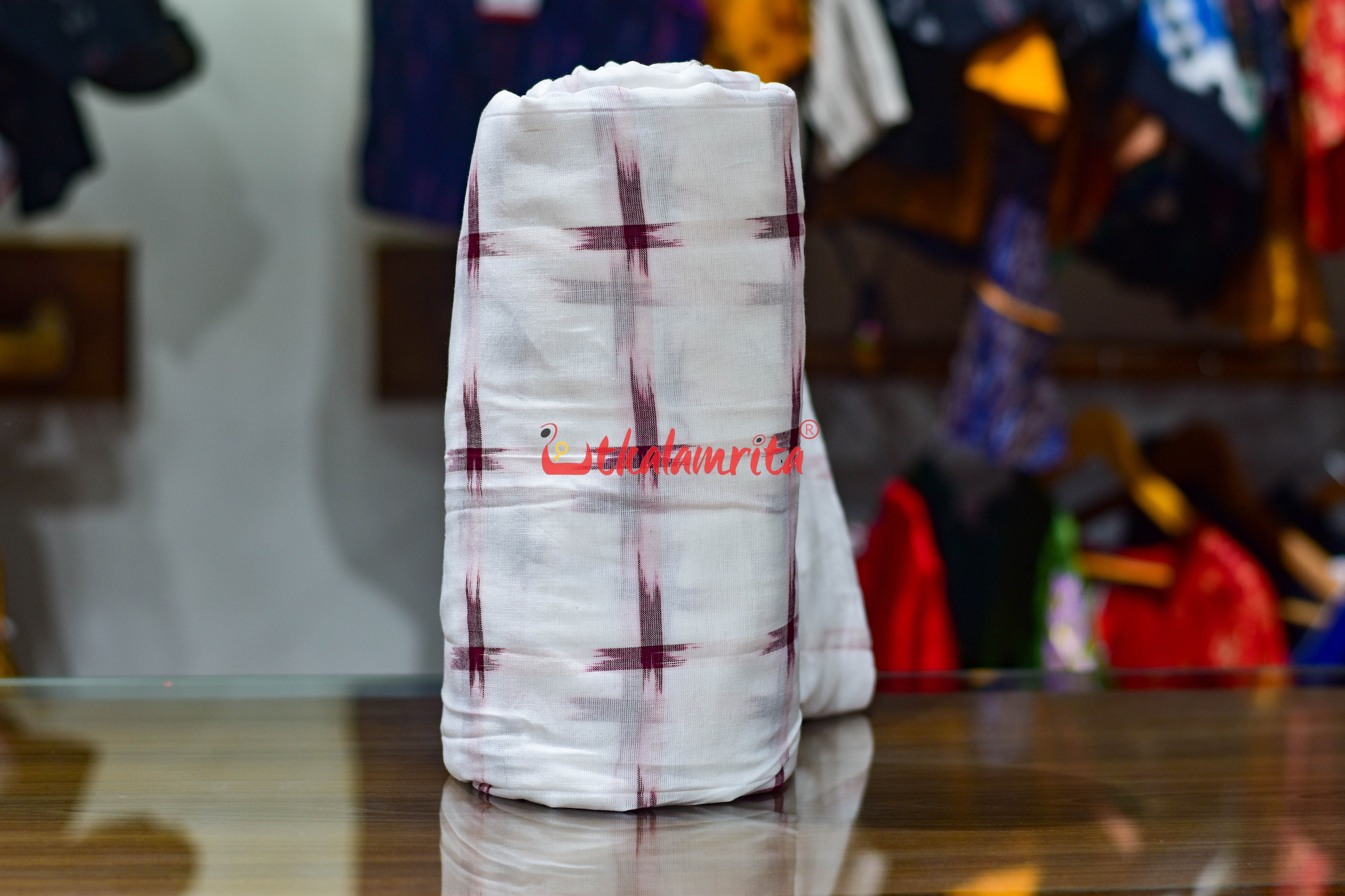 White with Maroon Star Cotton (Fabric)