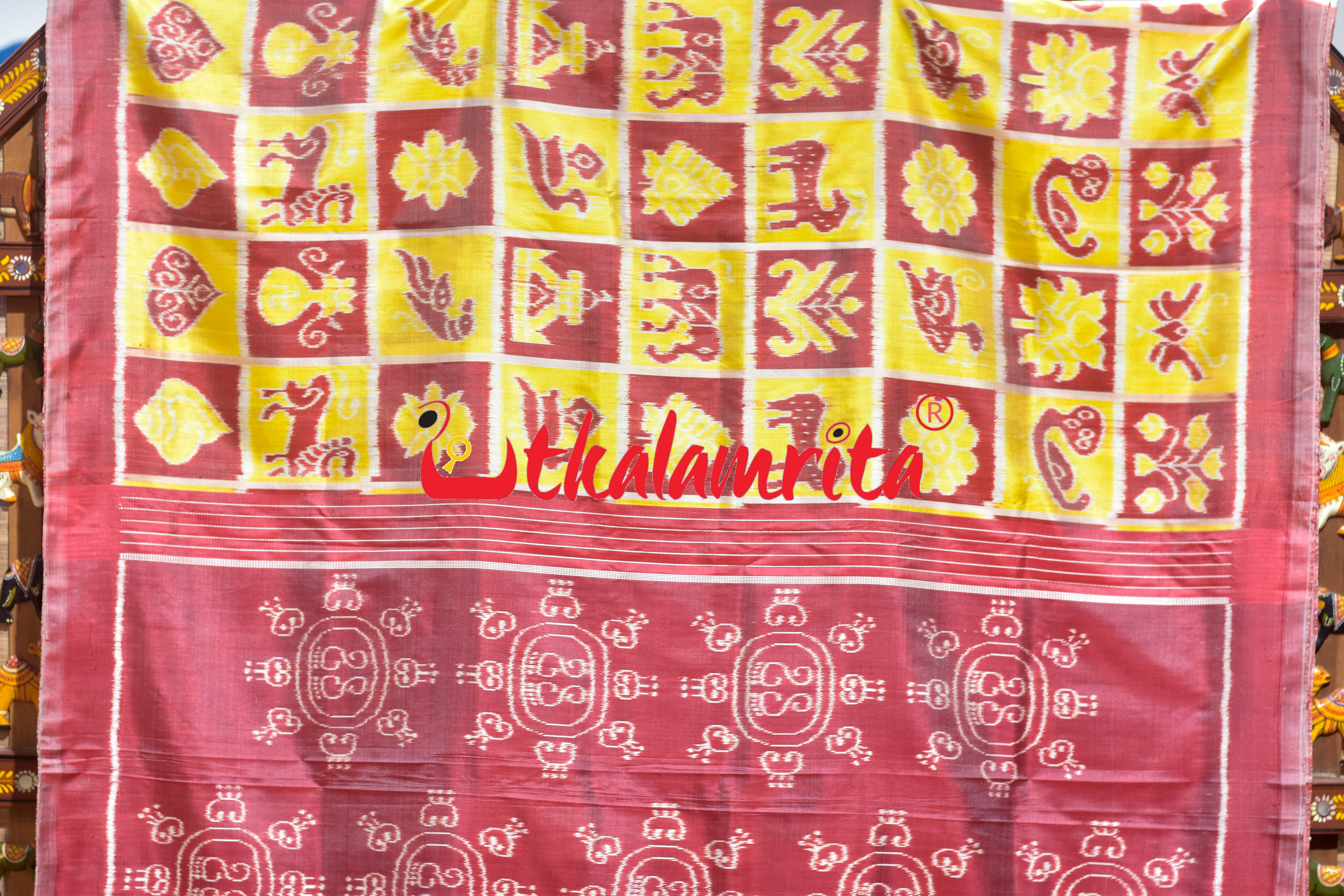 Yellow Red Nabakothi Khandua Silk Saree