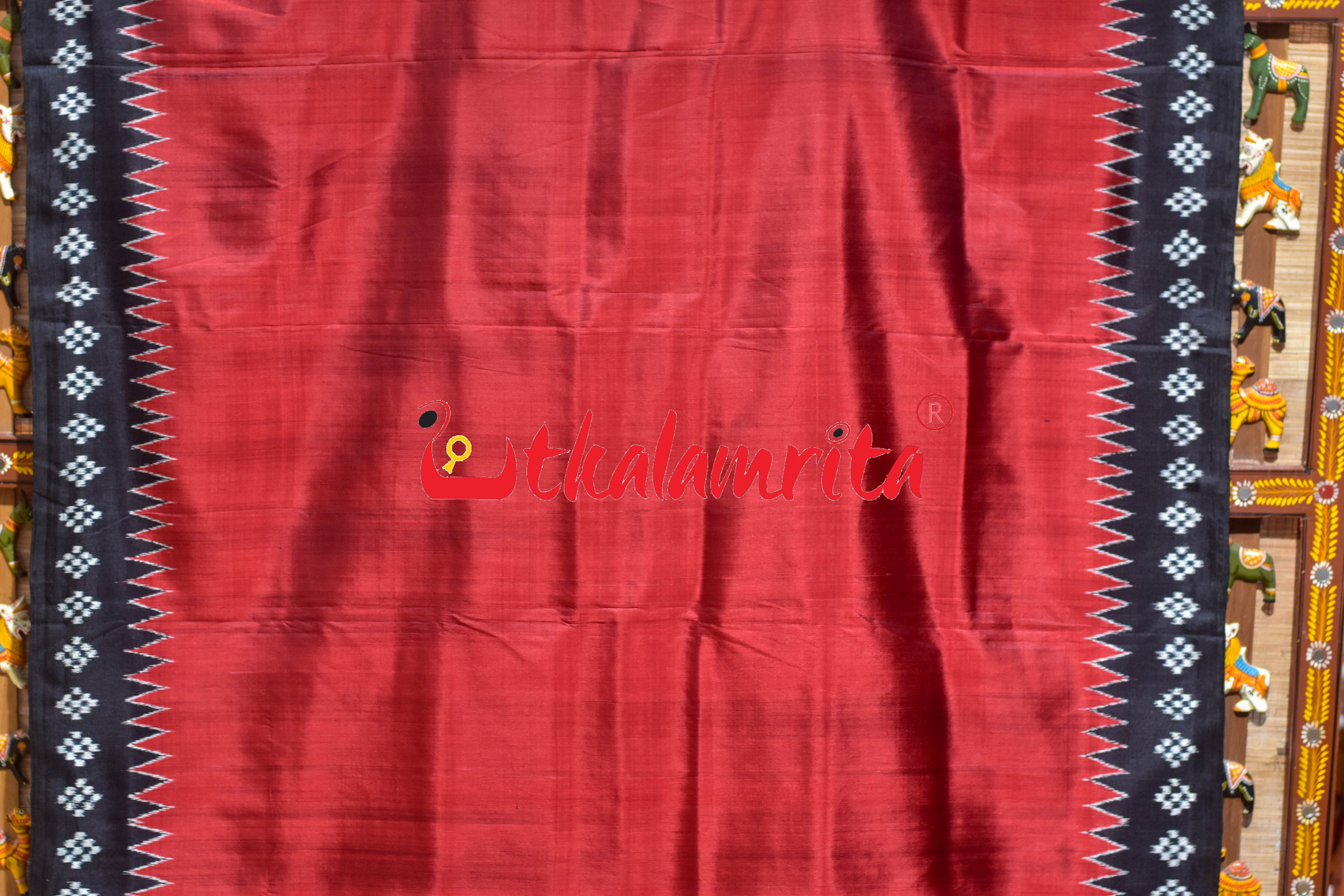 Red Black Pasapali Border Jhoti Anchal Khandua Silk Saree