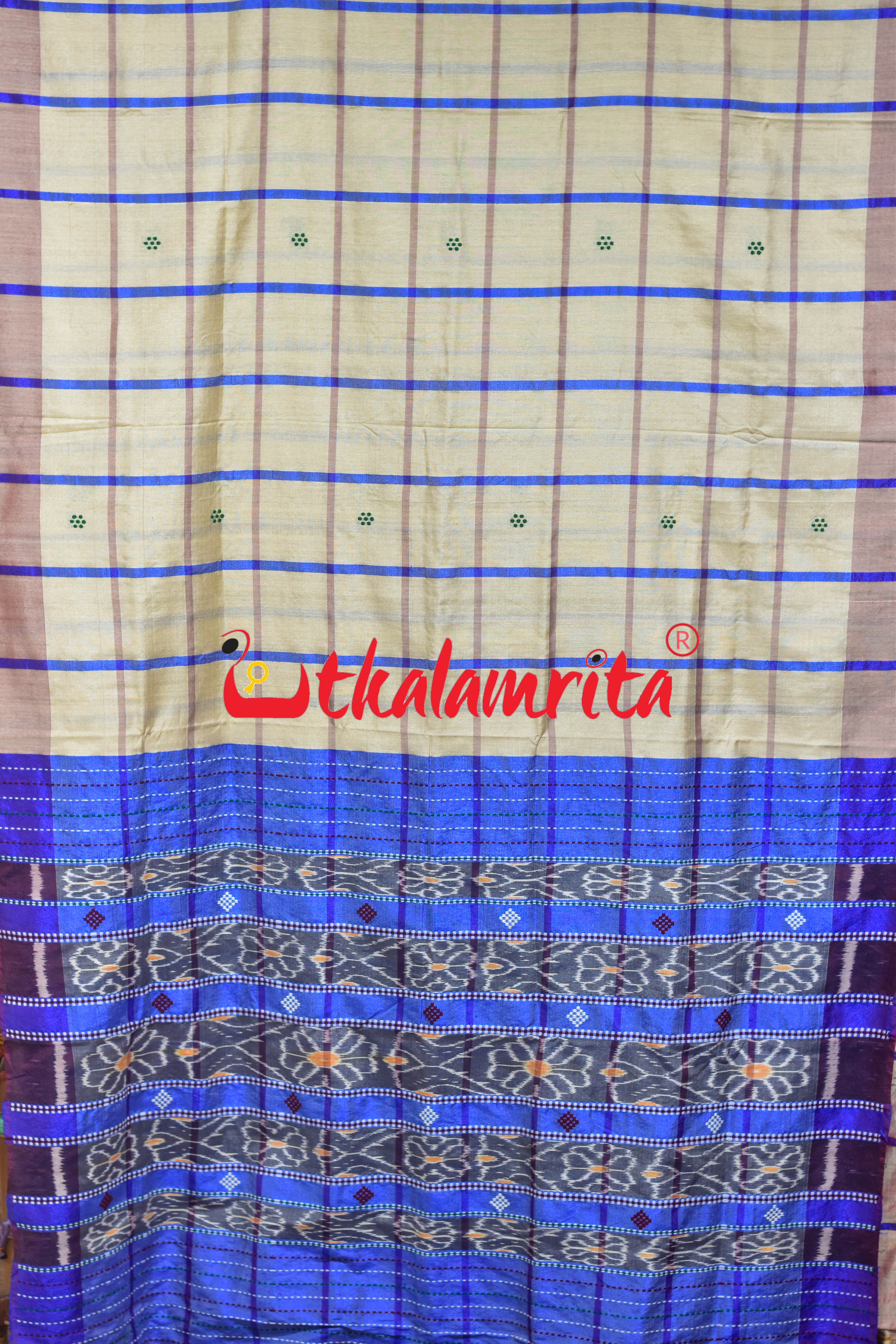 Cream Blue Traditional Design Gopalpur Saree