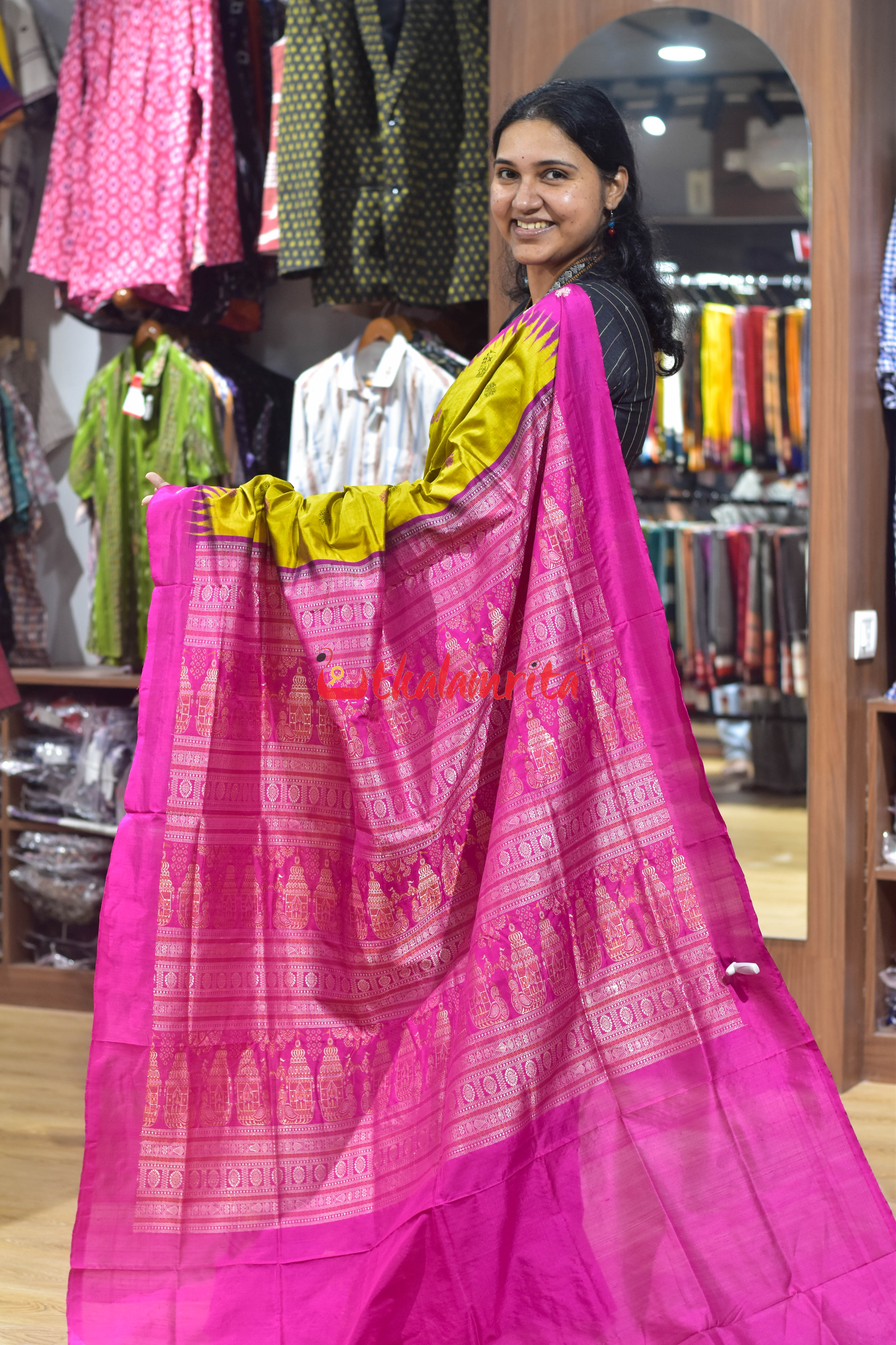 Boita Golden Rani Bomkai Silk Saree