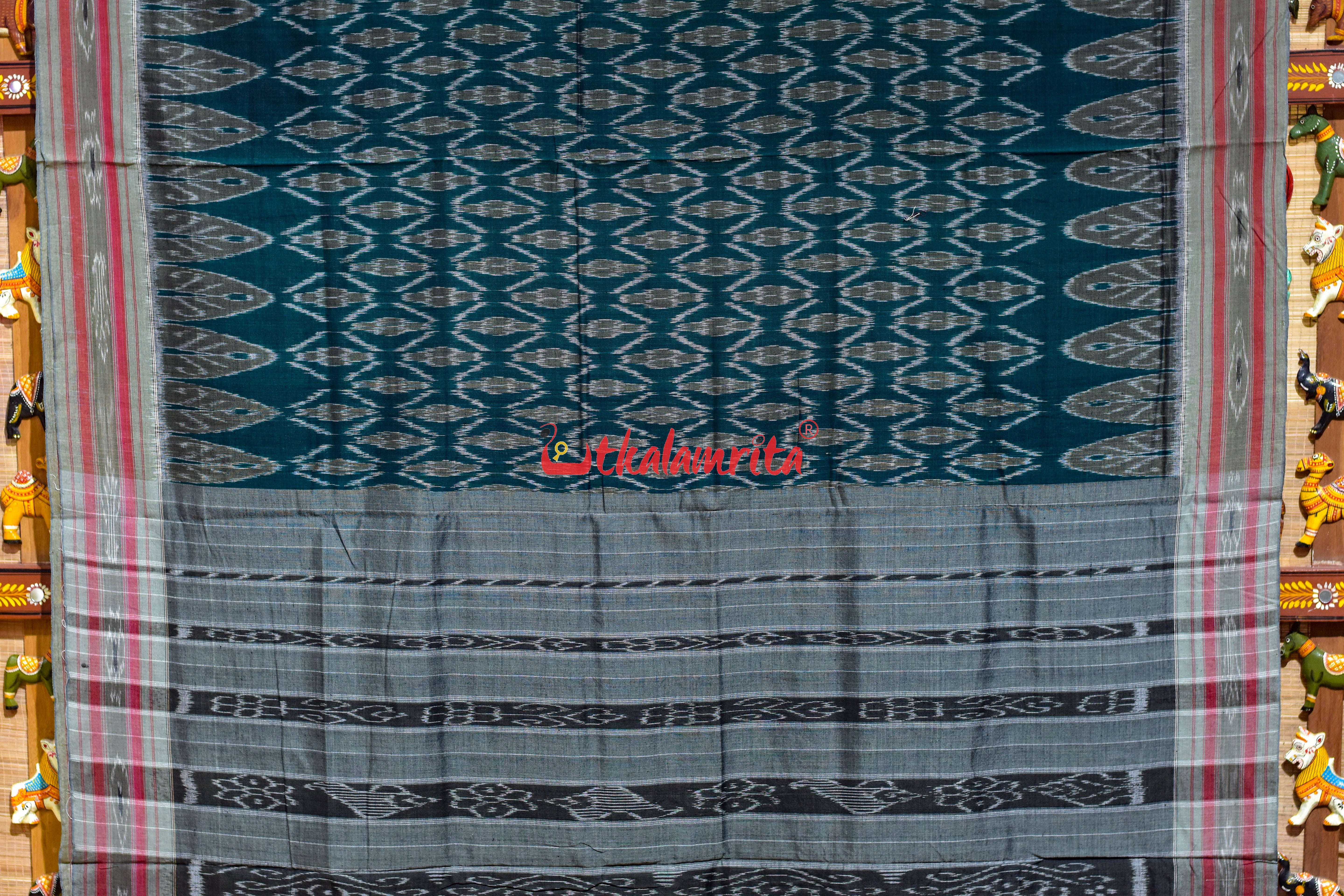 Dark Green Flower Kothi Pasapali Khandua Cotton Saree