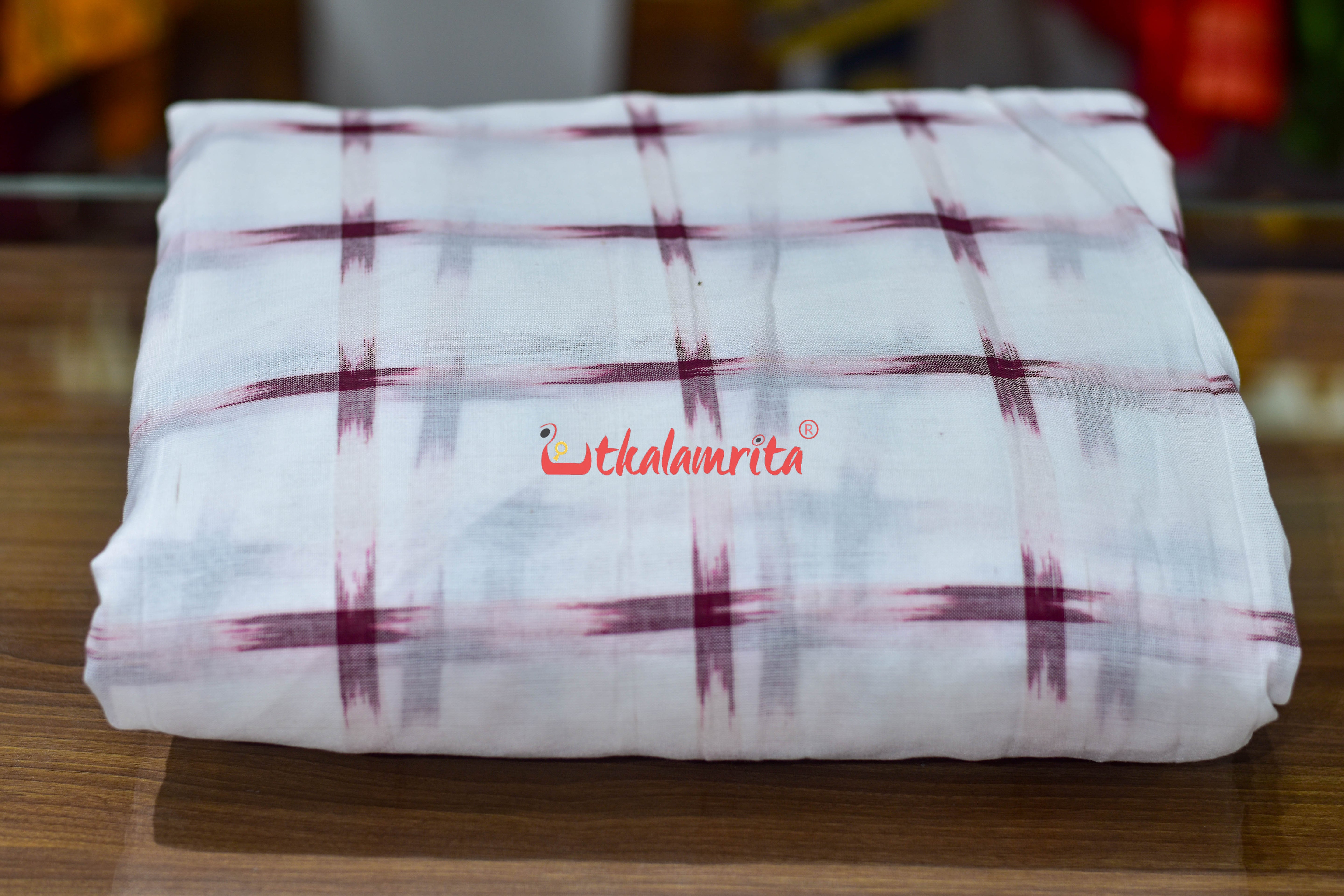 White with Maroon Star Cotton (Fabric)
