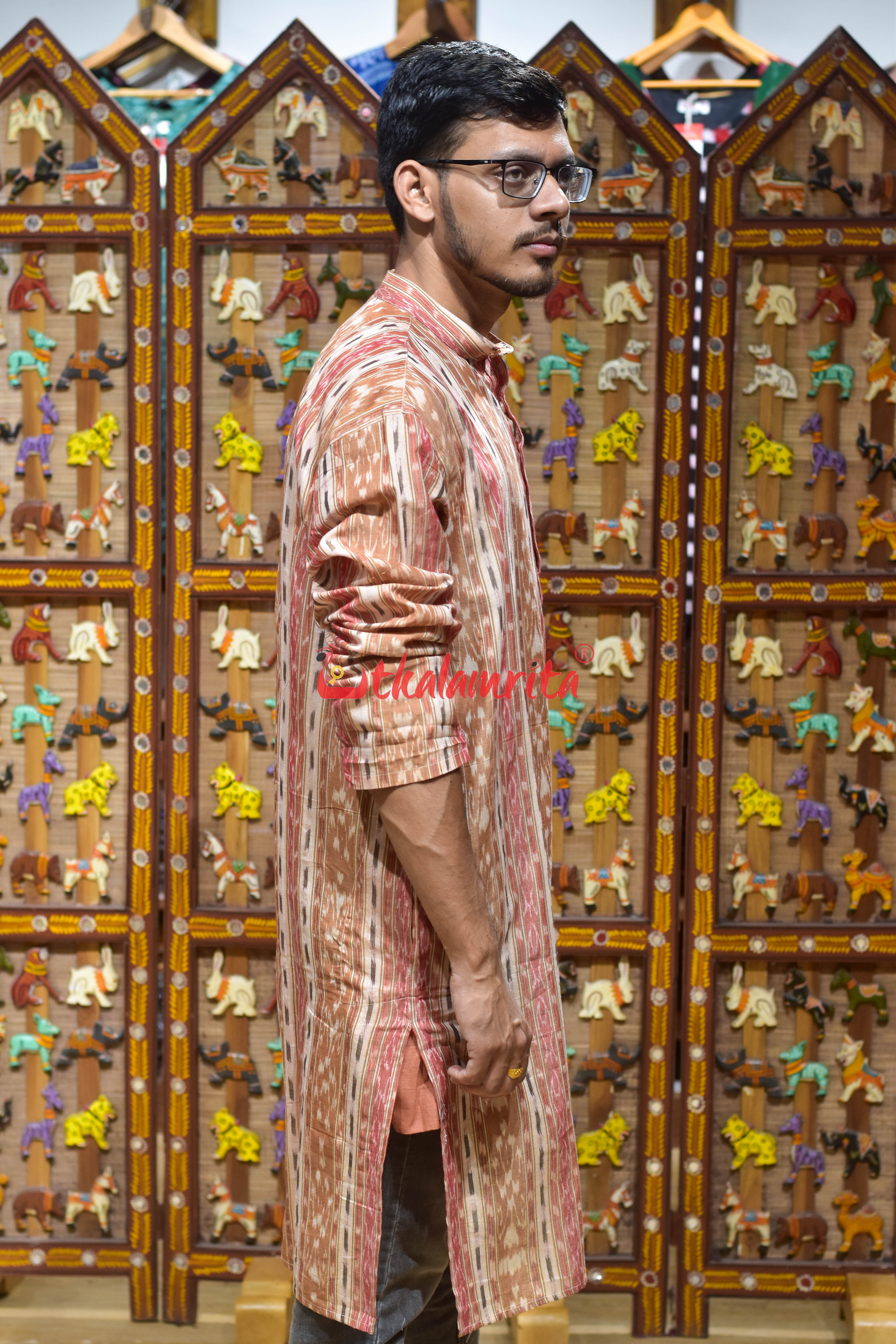 Chandan Red Kangula Design (Men's Long Kurta)