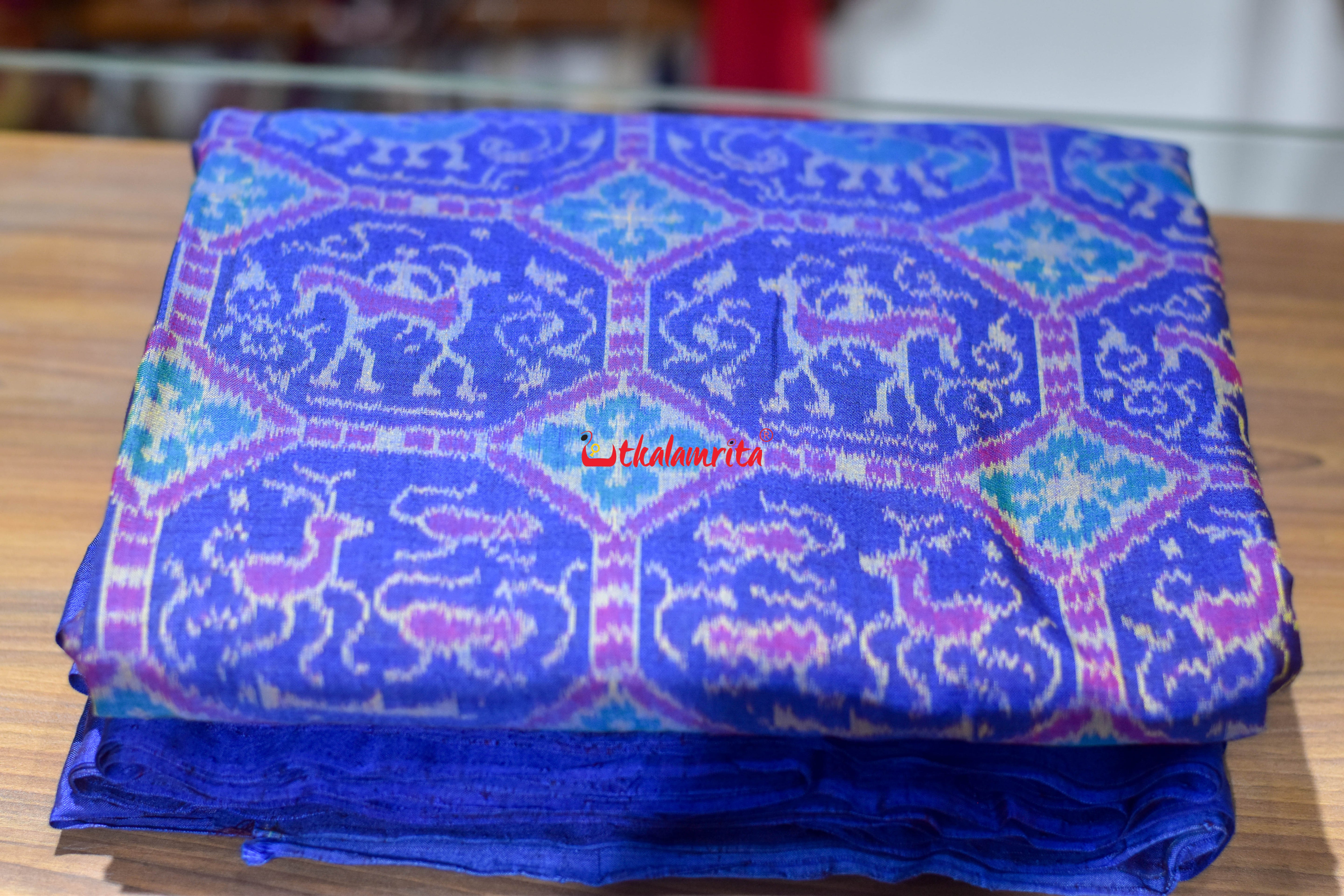 Blue Golden Kothi Animal Bandha Sambalpuri Cotton (Fabric)