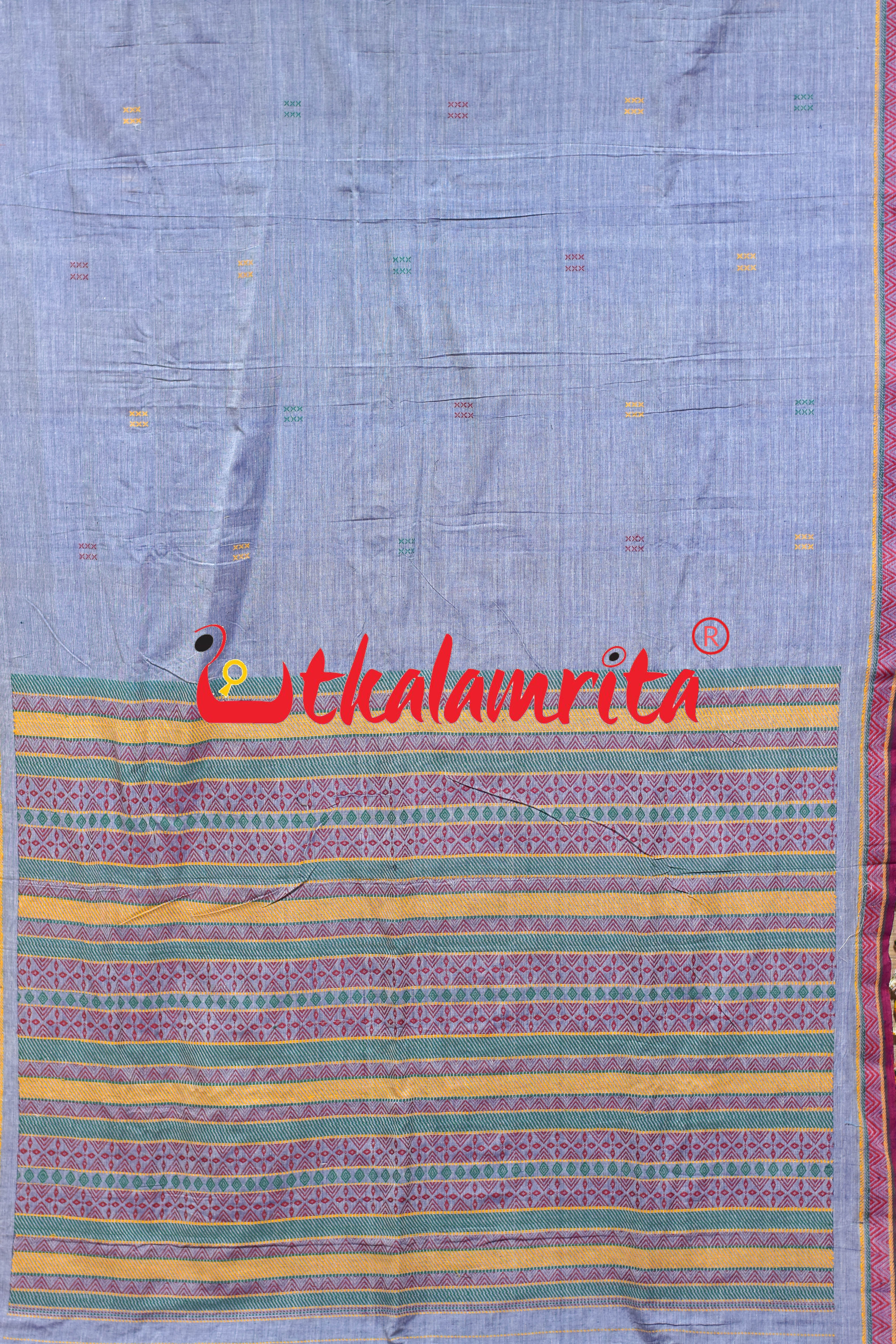 Grey Blue Dongria Cotton Saree