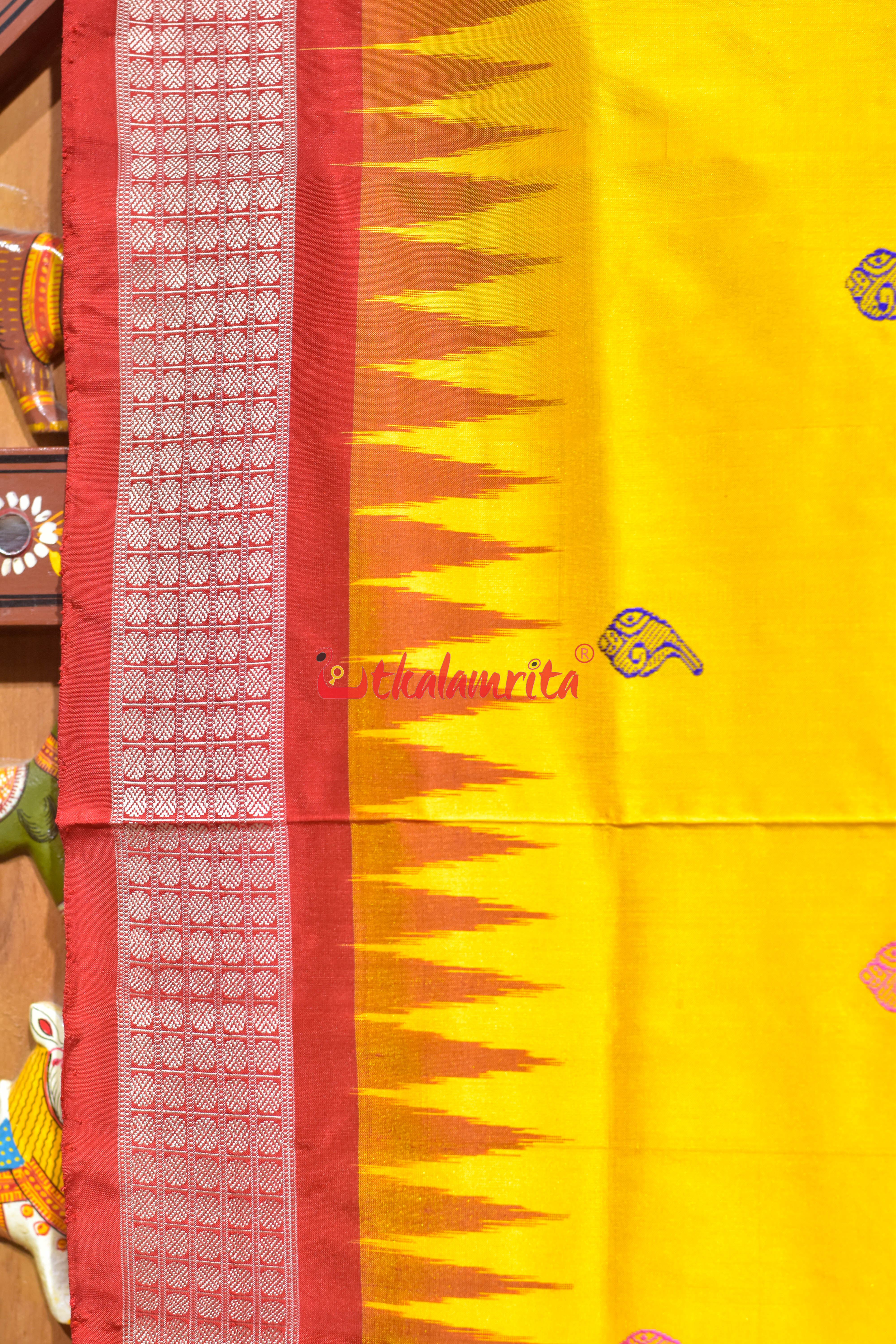 Yellow Sankha Sudarshan Bomkai Silk Saree