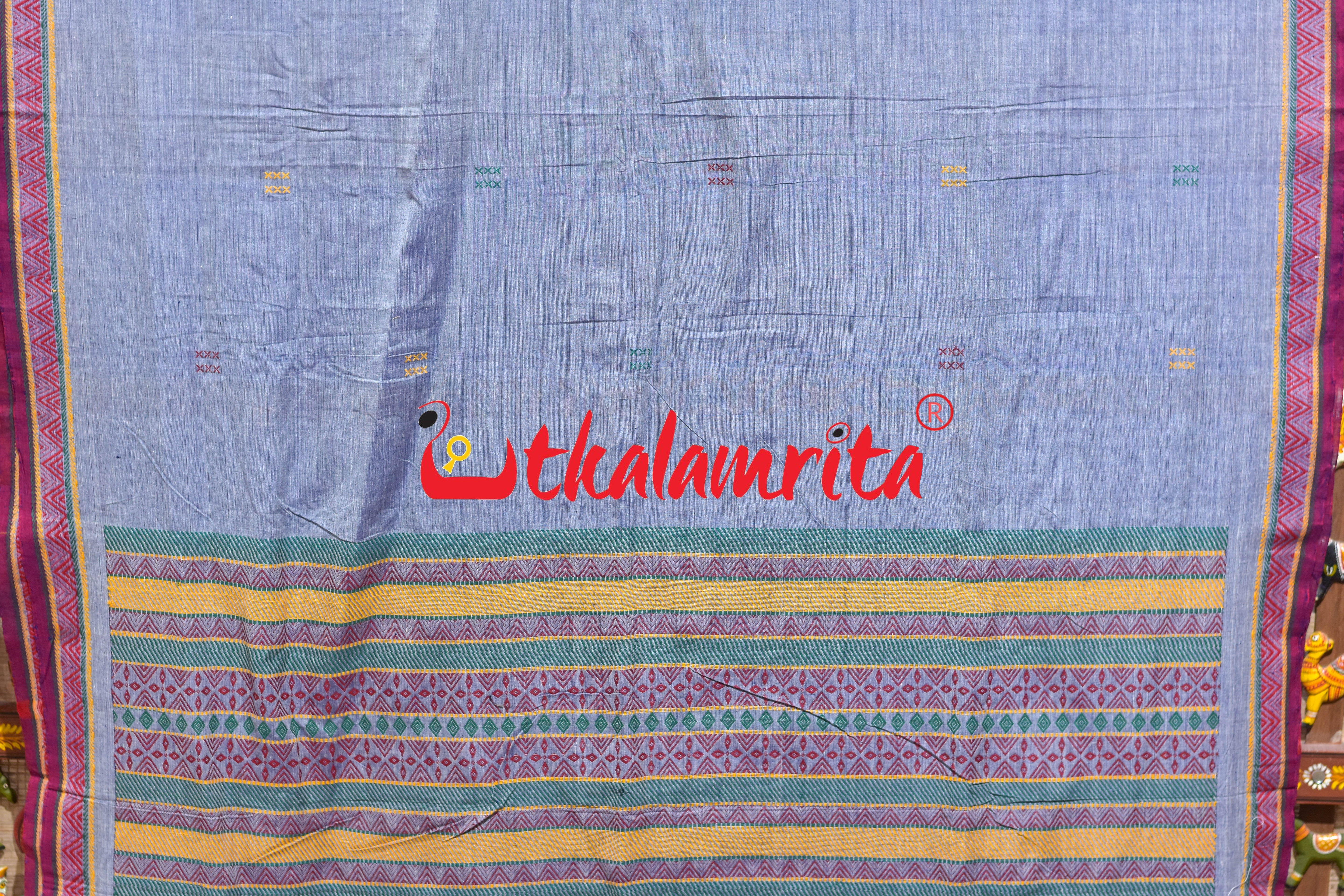 Grey Blue Dongria Cotton Saree