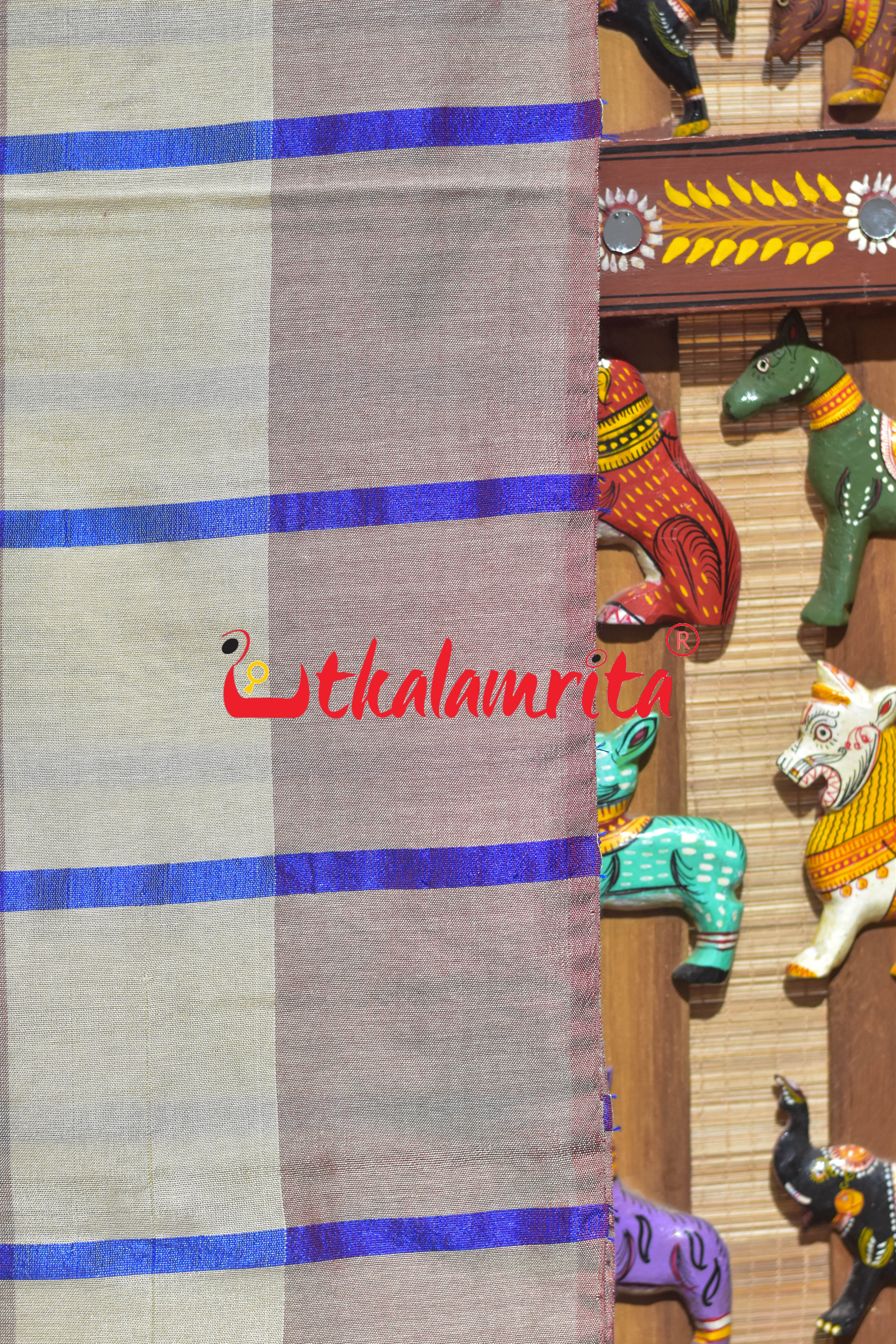 Cream Blue Traditional Design Gopalpur Saree