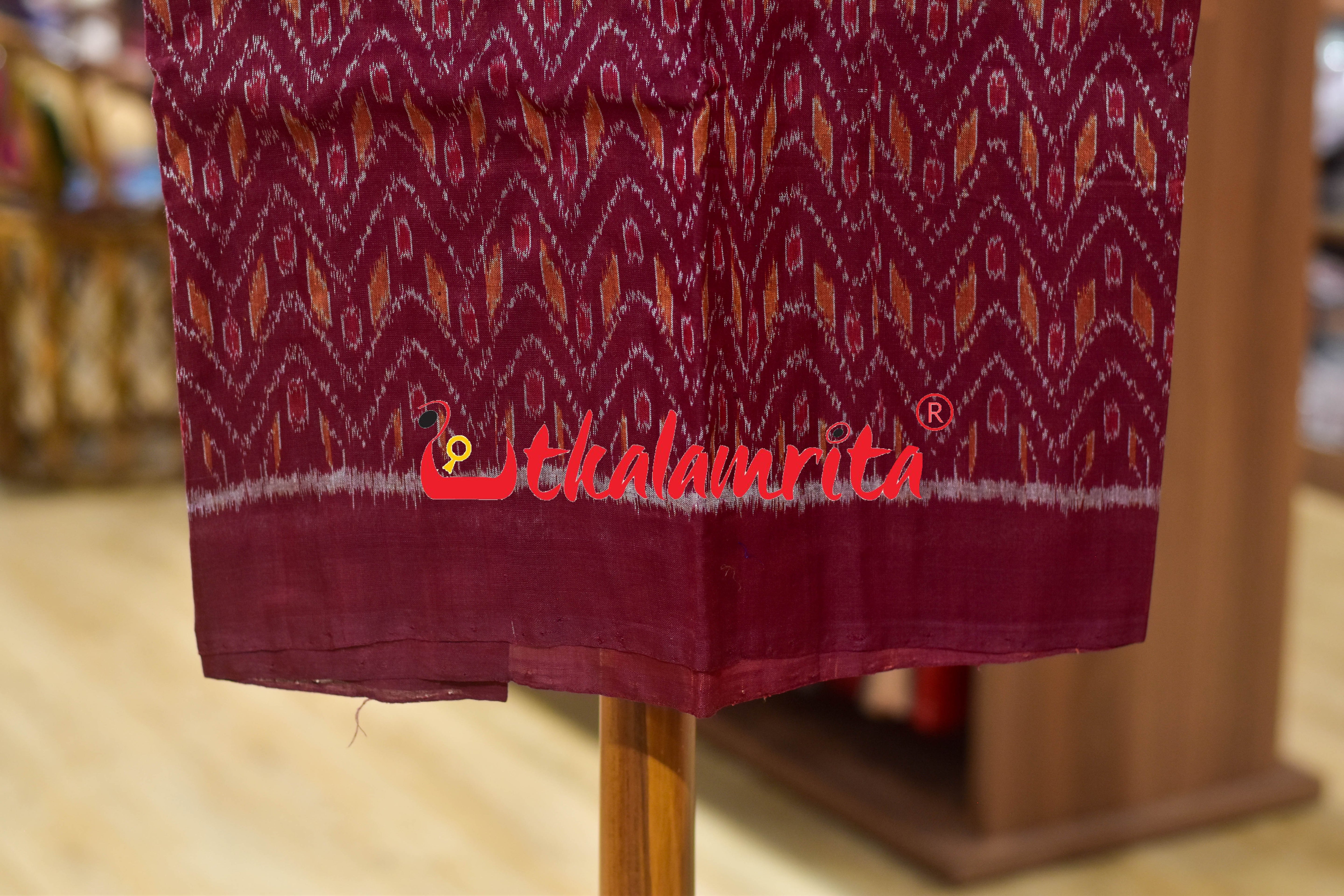 Maroon Yellow Thikiri Waves Sambalpuri Cotton Dress Set