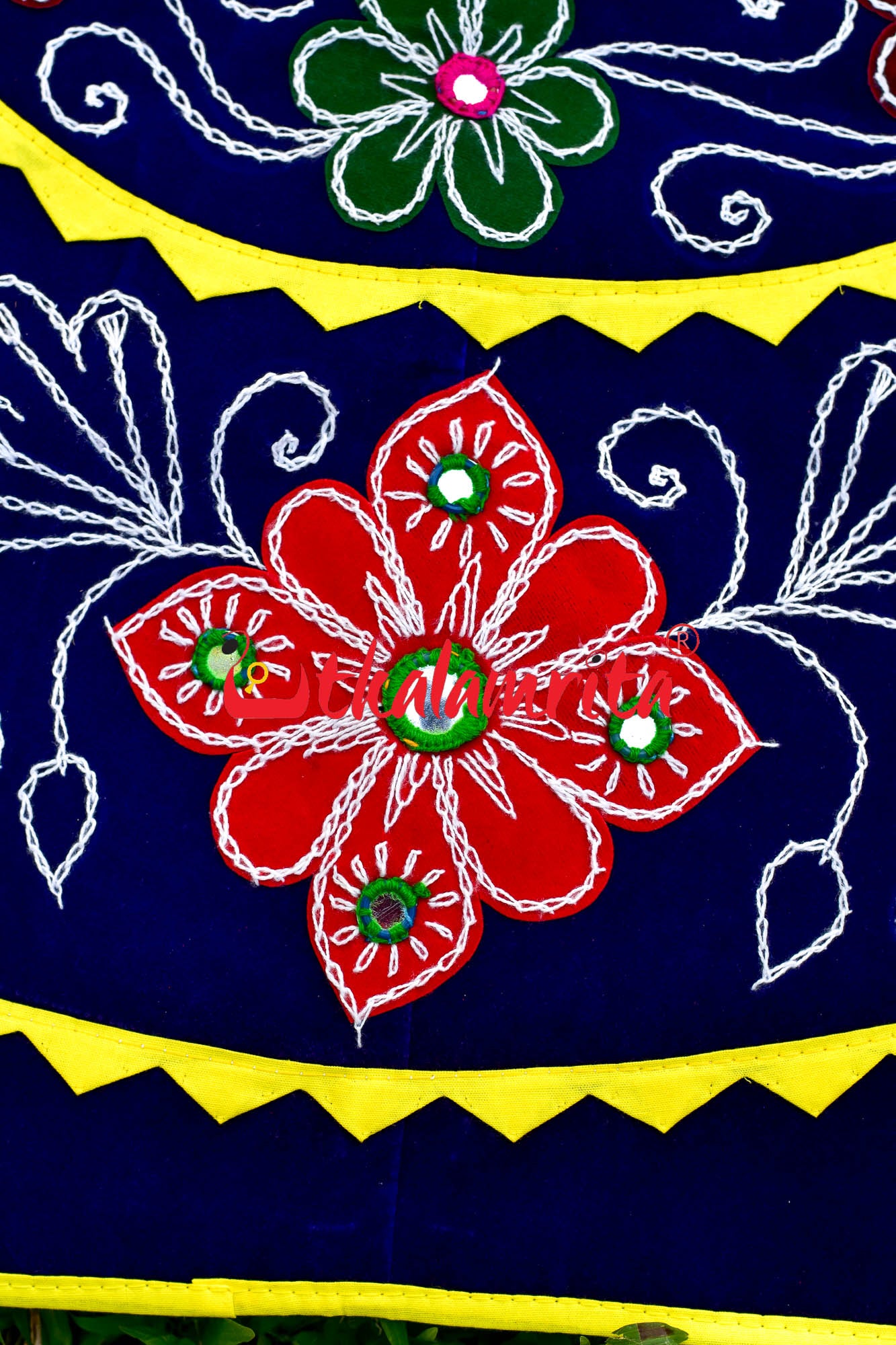 Blue Flower Applique (Red Belapatra)
