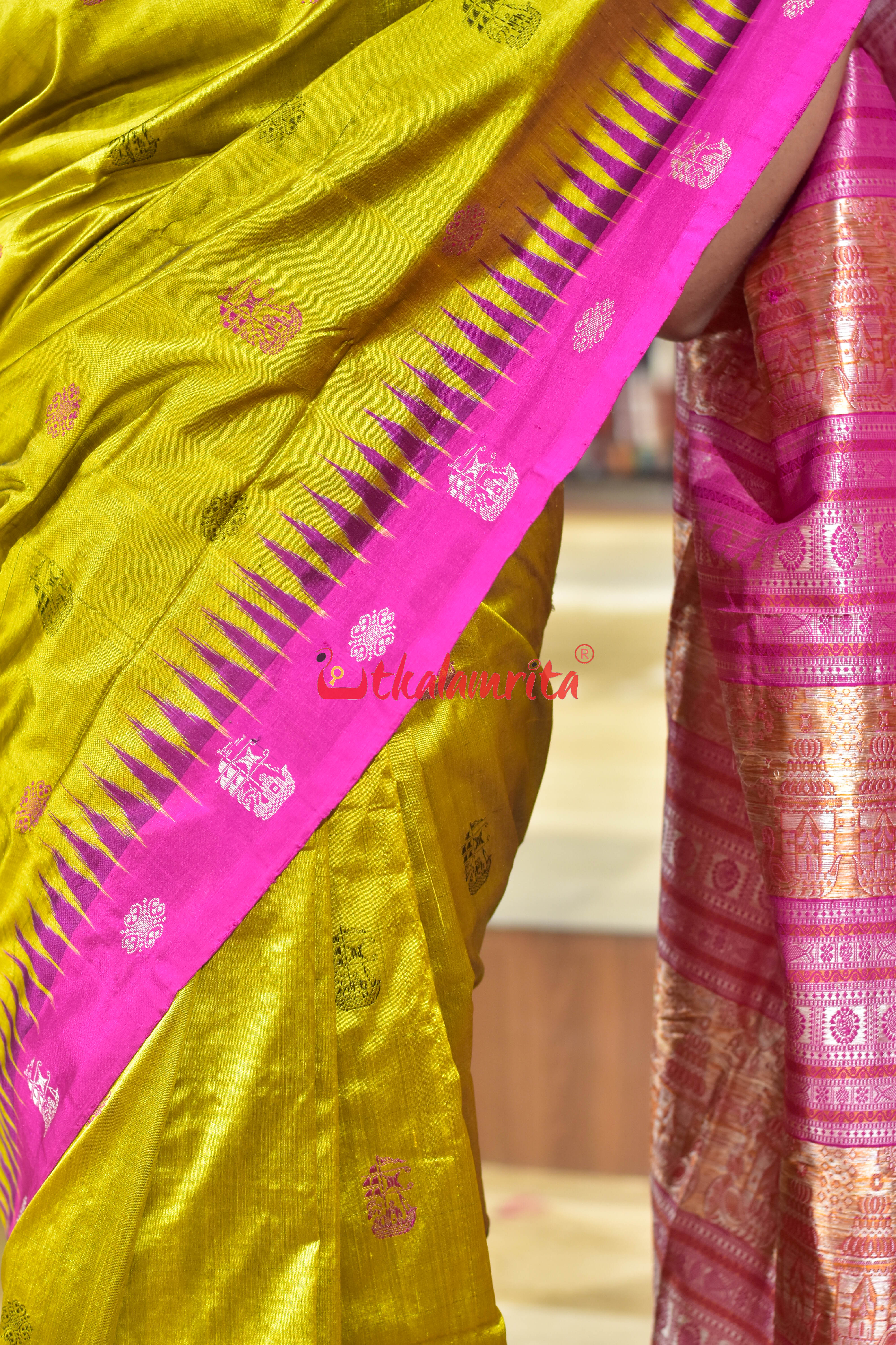 Boita Golden Rani Bomkai Silk Saree