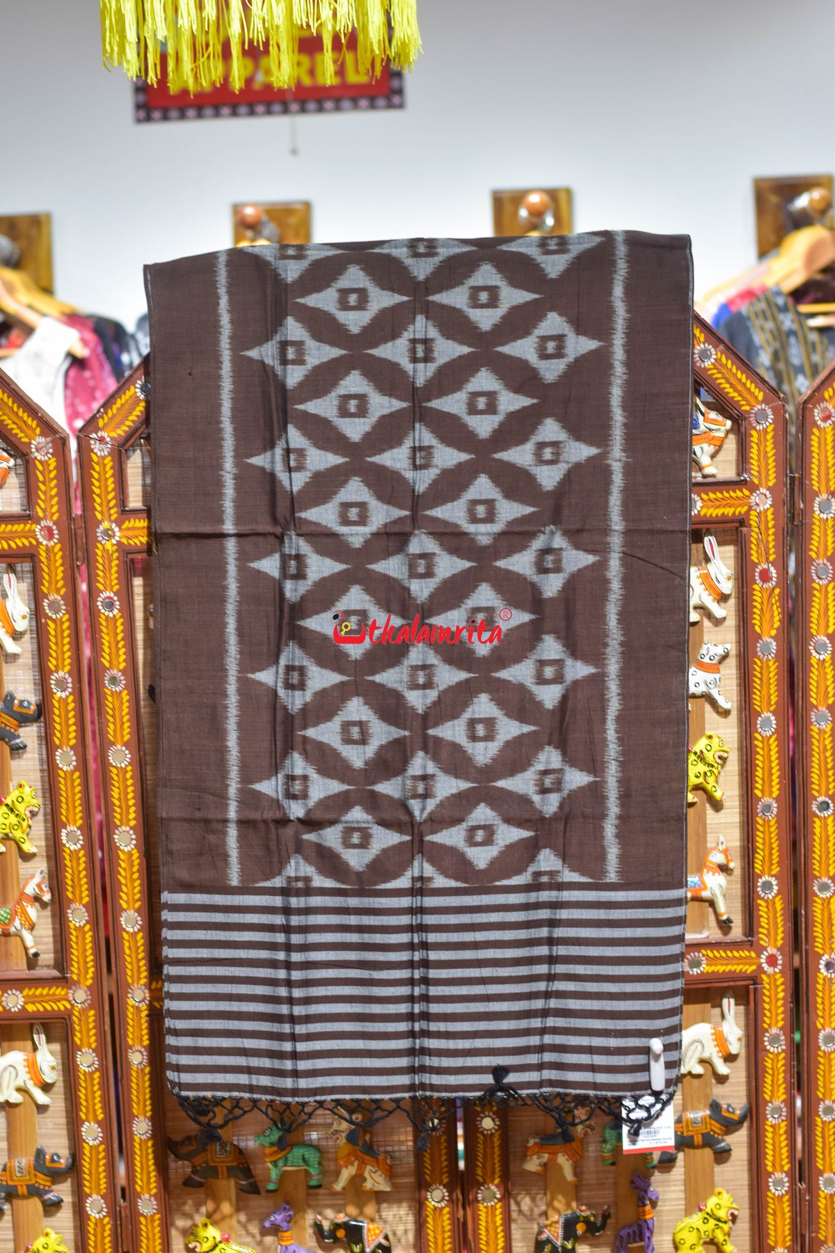 Deep Chocolate Thikiri Square Maniabandha Cotton (Stole)