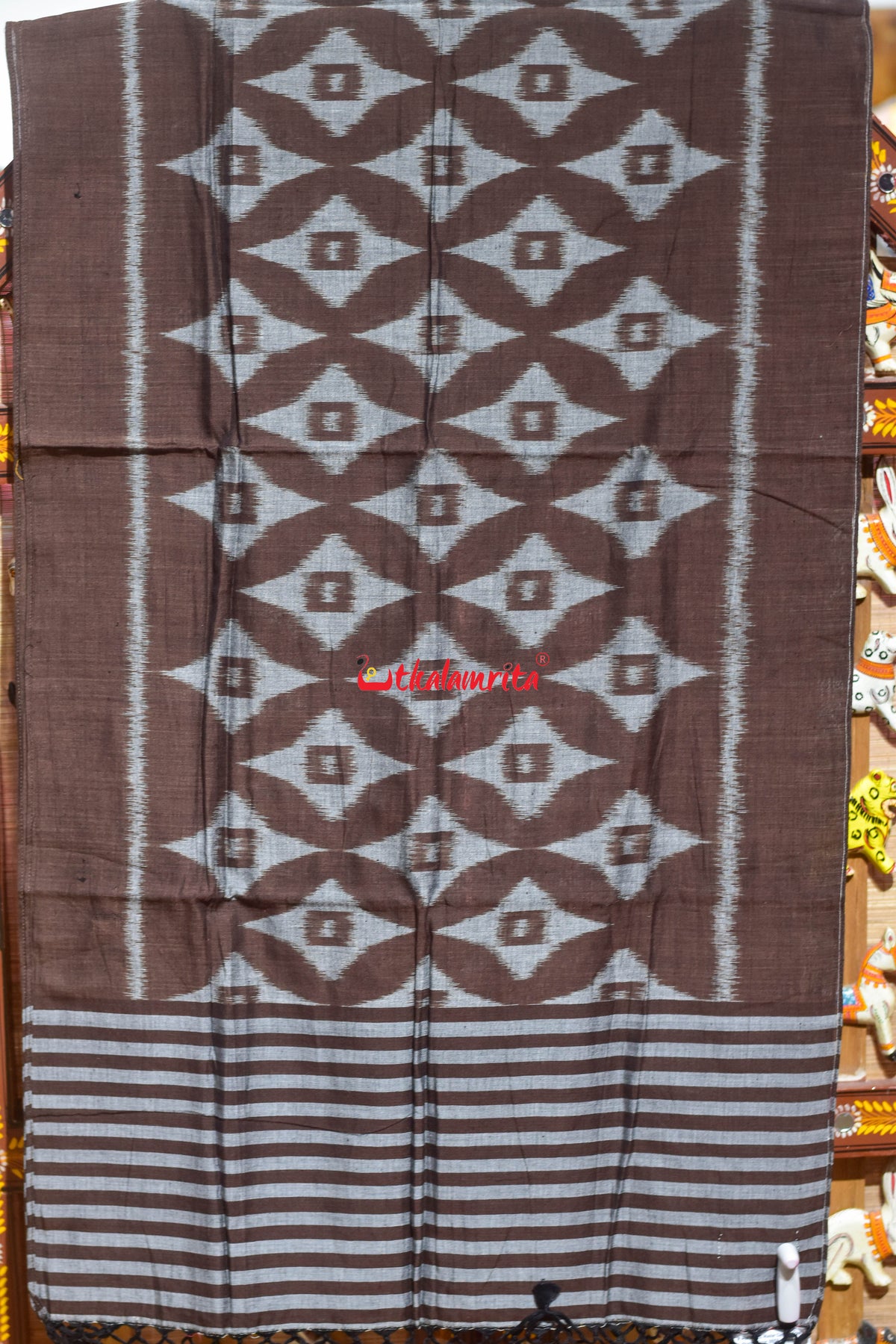 Deep Chocolate Thikiri Square Maniabandha Cotton (Stole)