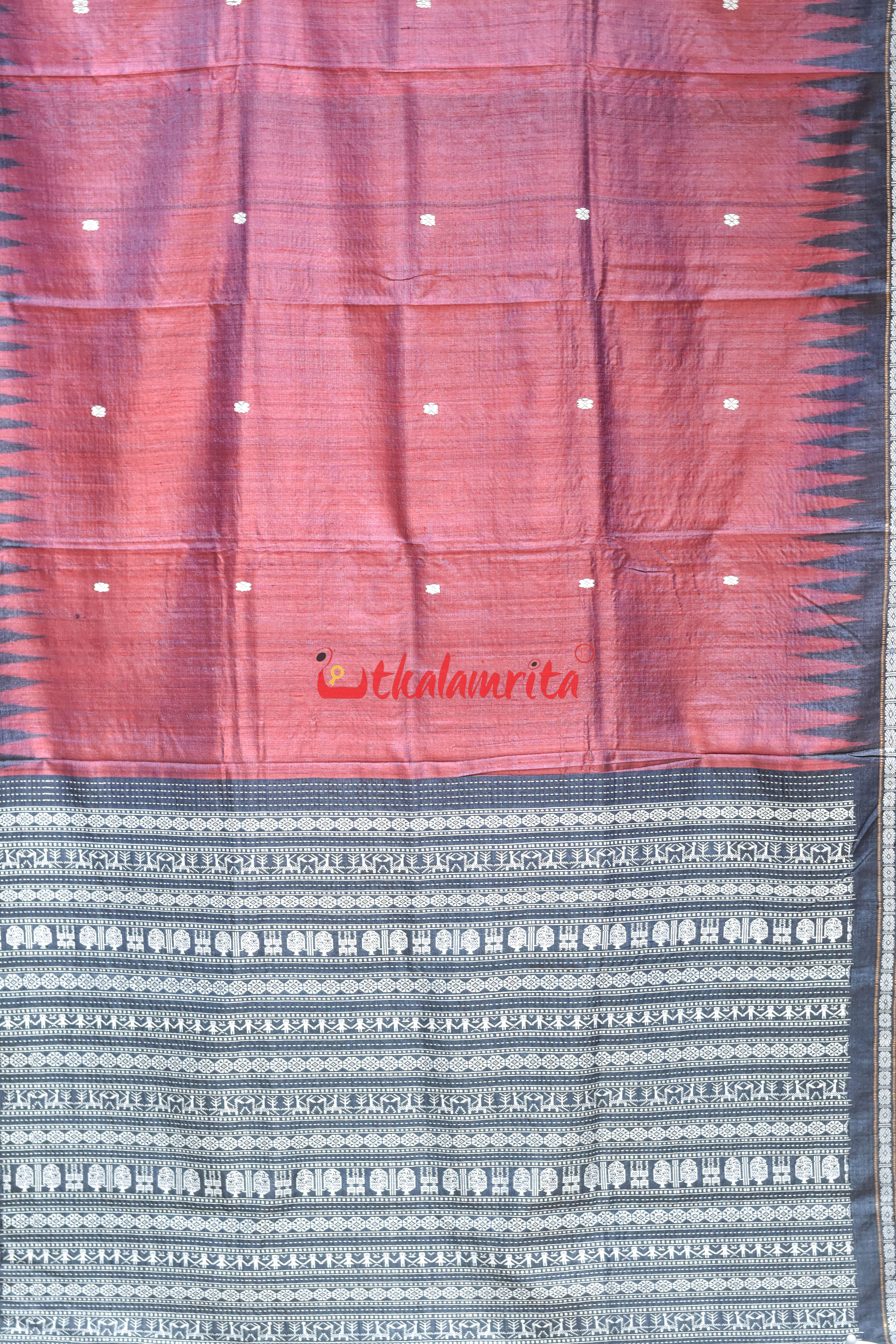 Red Body with Ghoda Nabami Anchal Gopalpur Tussar Silk Saree