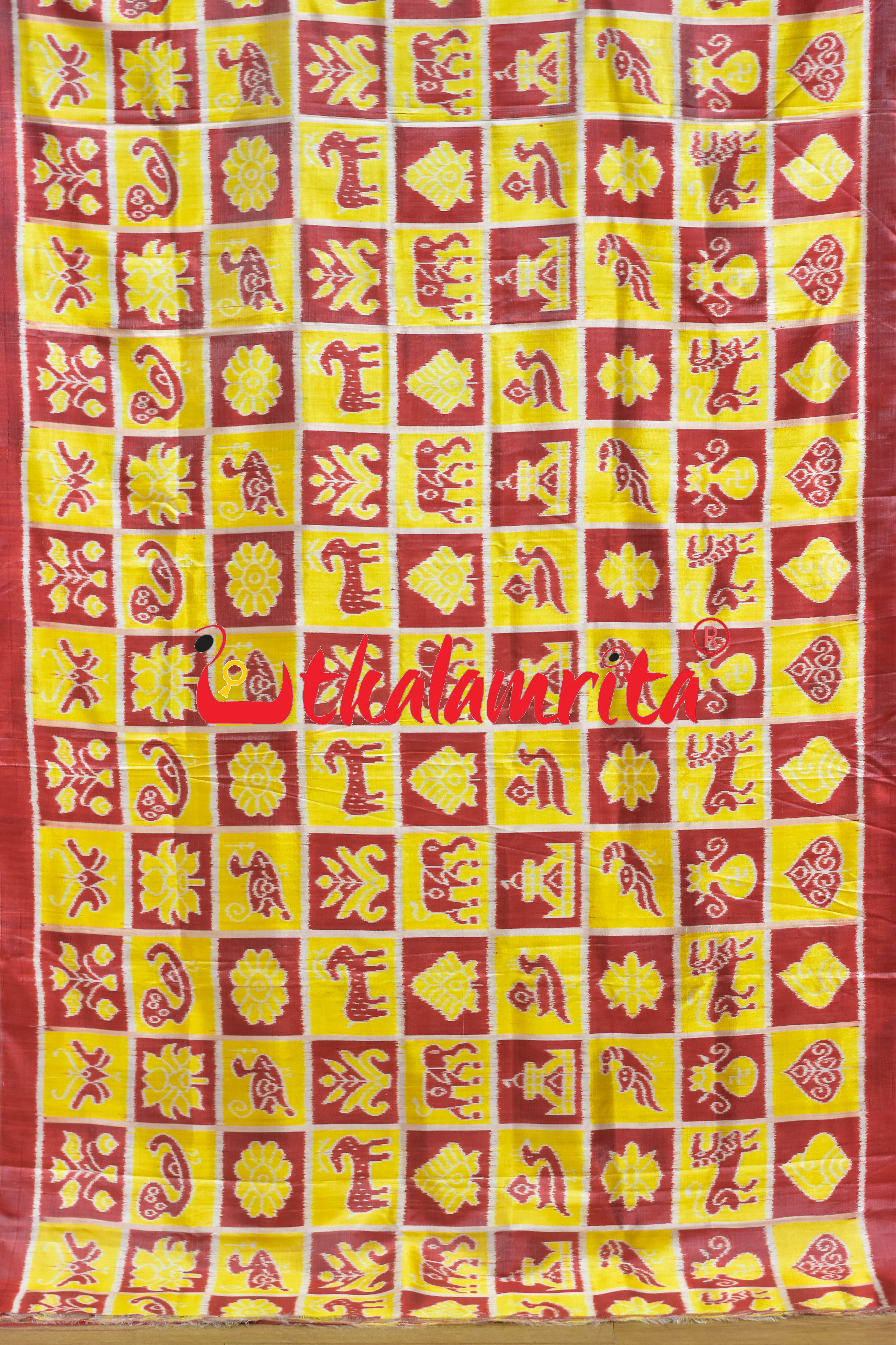 Yellow Red Nabakothi Khandua Silk Saree