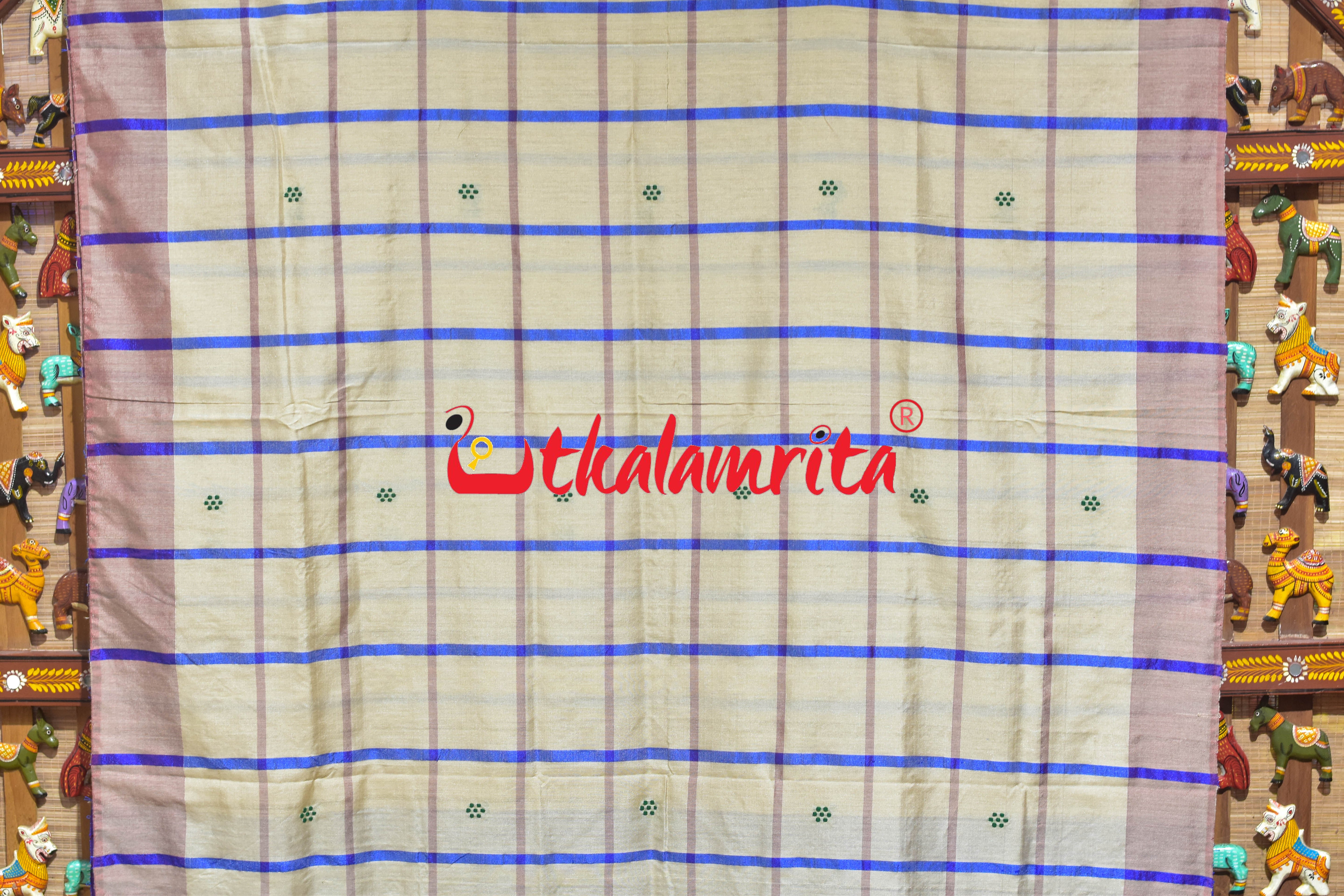 Cream Blue Traditional Design Gopalpur Saree