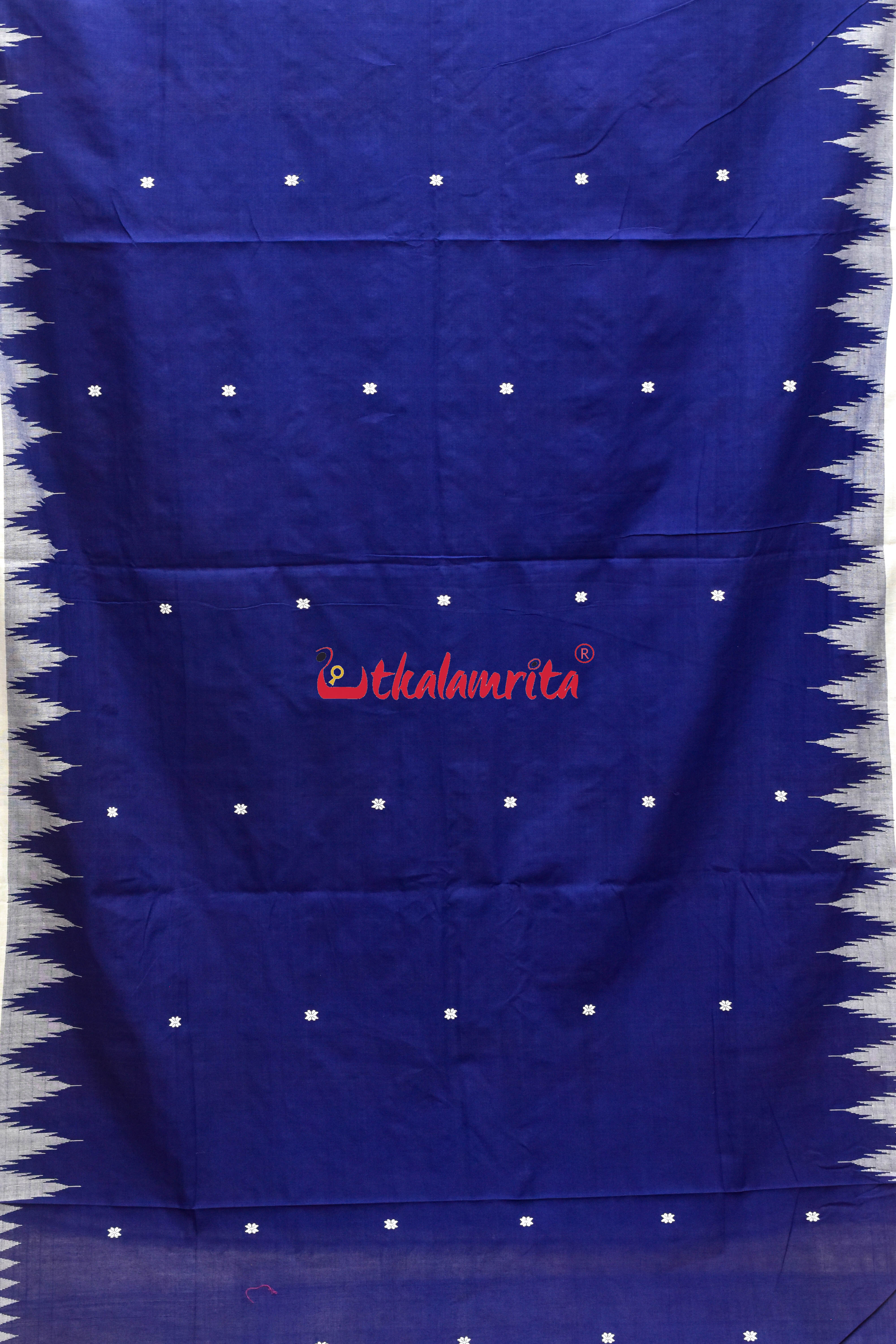 Deep Blue White Original Ganjam Bomkai Cotton Saree