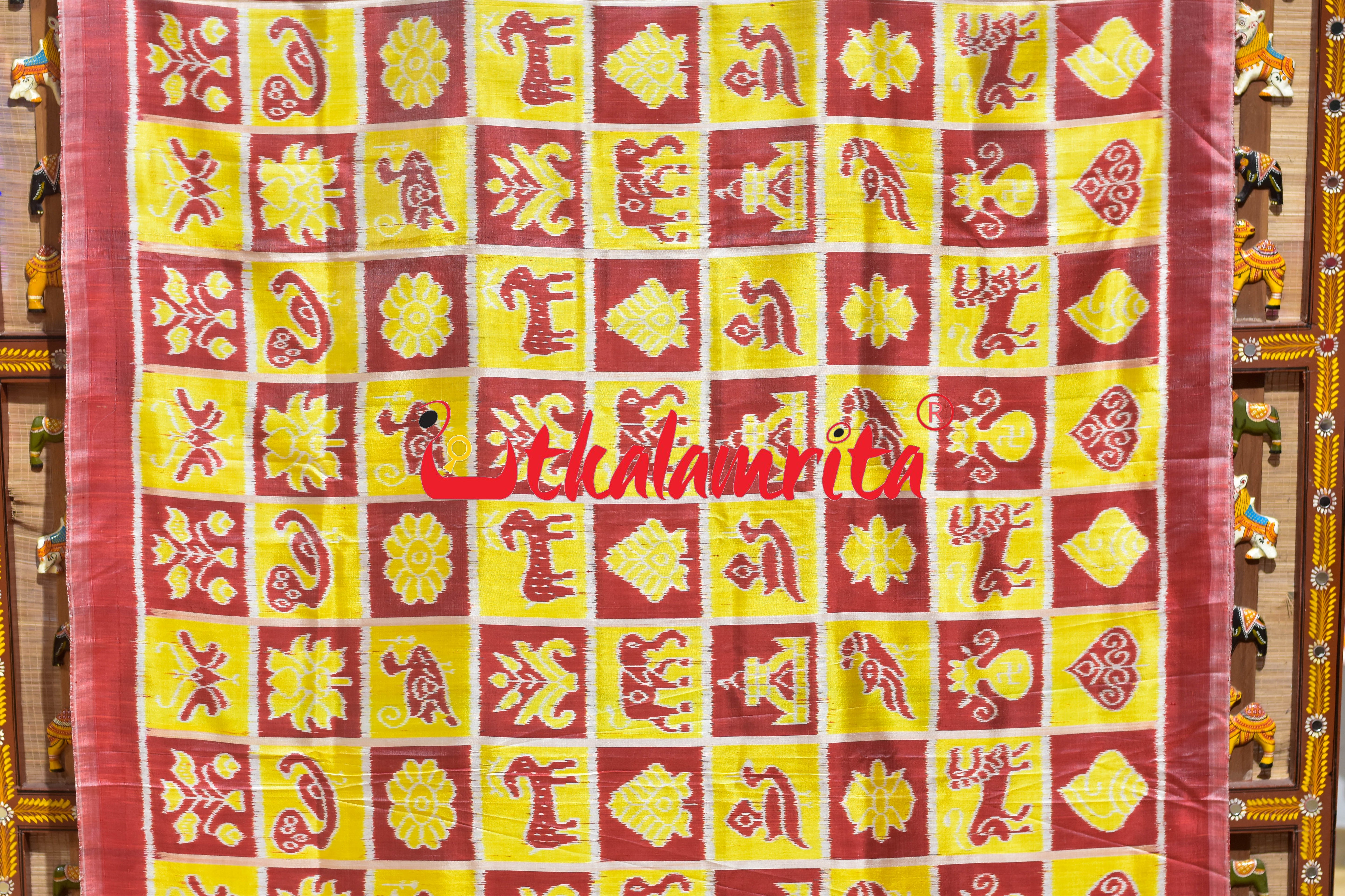 Yellow Red Nabakothi Khandua Silk Saree