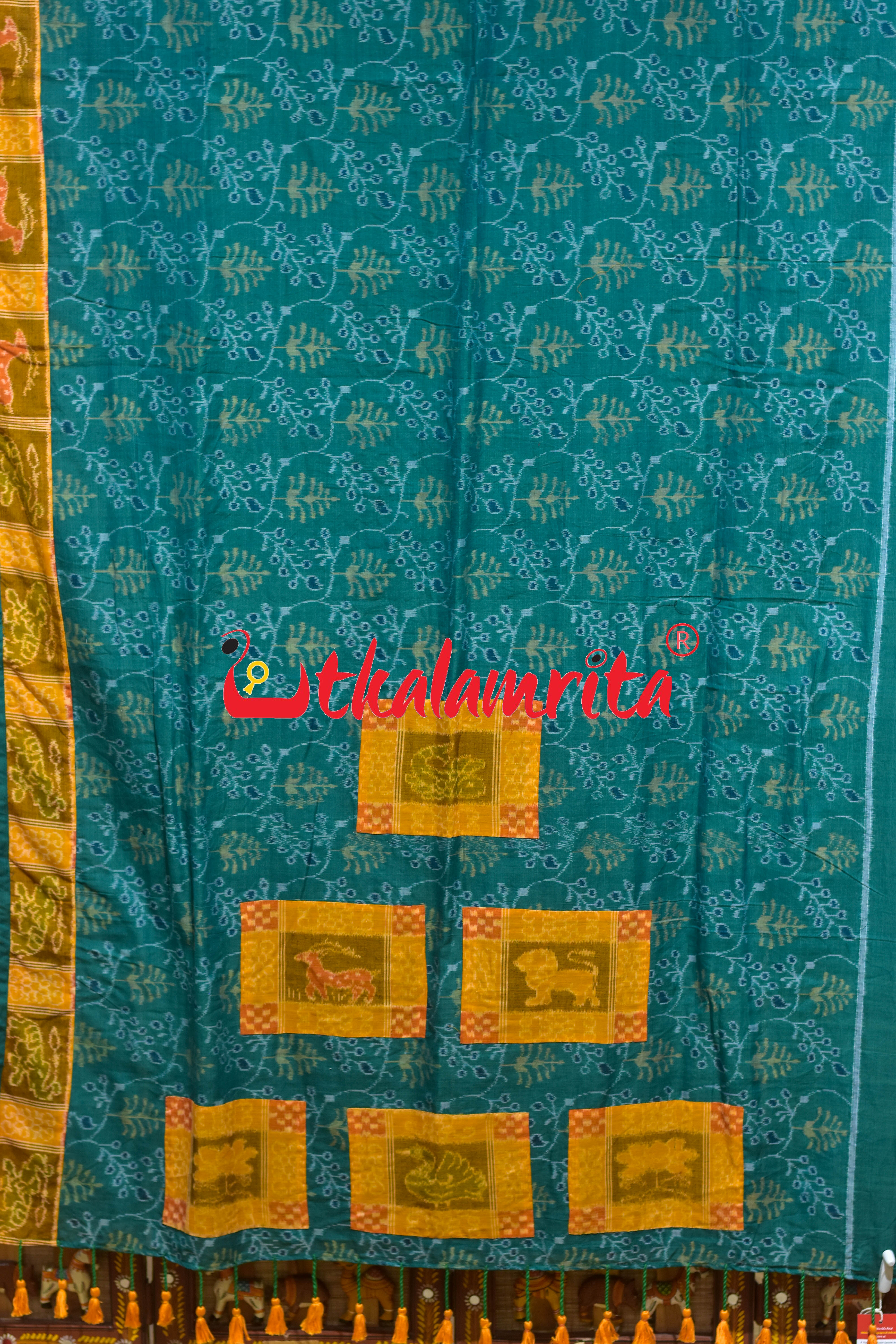 Green Yellow Half Nabakothi Designer Cotton Saree